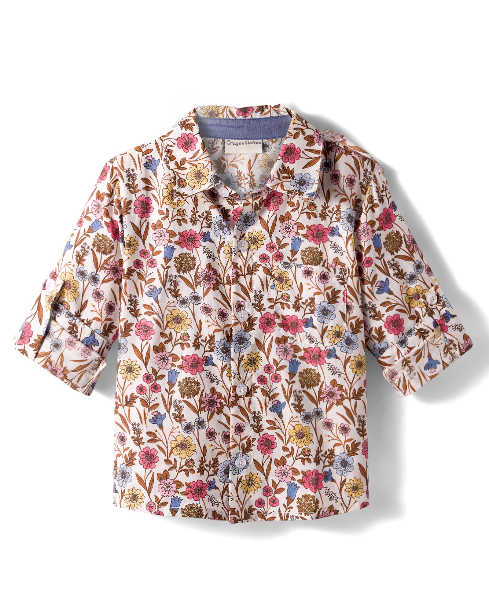 CrayonFlakes Rayon Woven Full Sleeves Floral Printed Shirt - Off White-picture-11