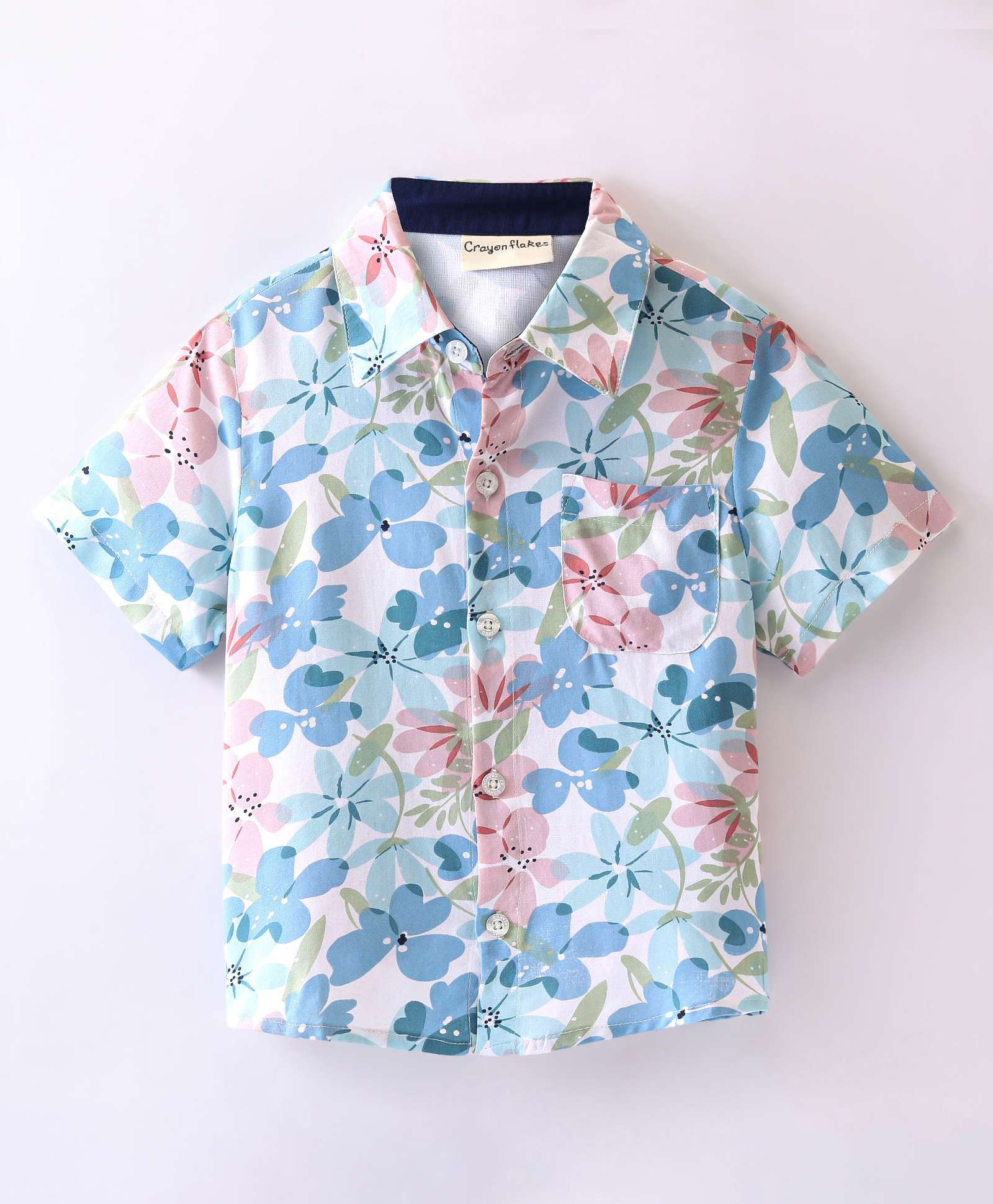 CrayonFlakes Rayon Woven Half Sleeves Floral Printed Shirt - Off White-picture-12