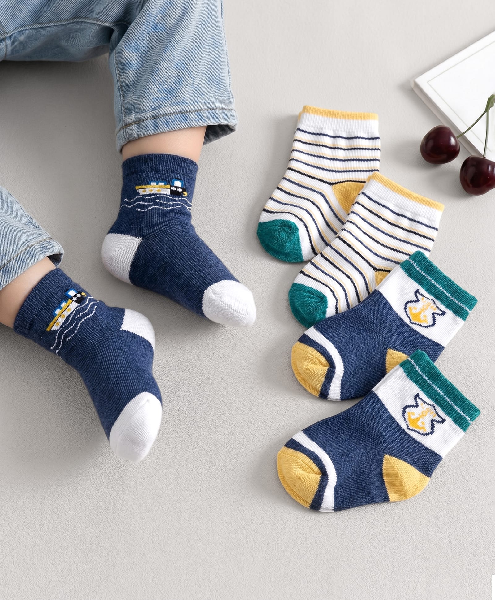 Cute Walk by Babyhug Ankle Length Antibacterial Socks With Stripes Pack Of 3 - Navy Blue & White-picture-14
