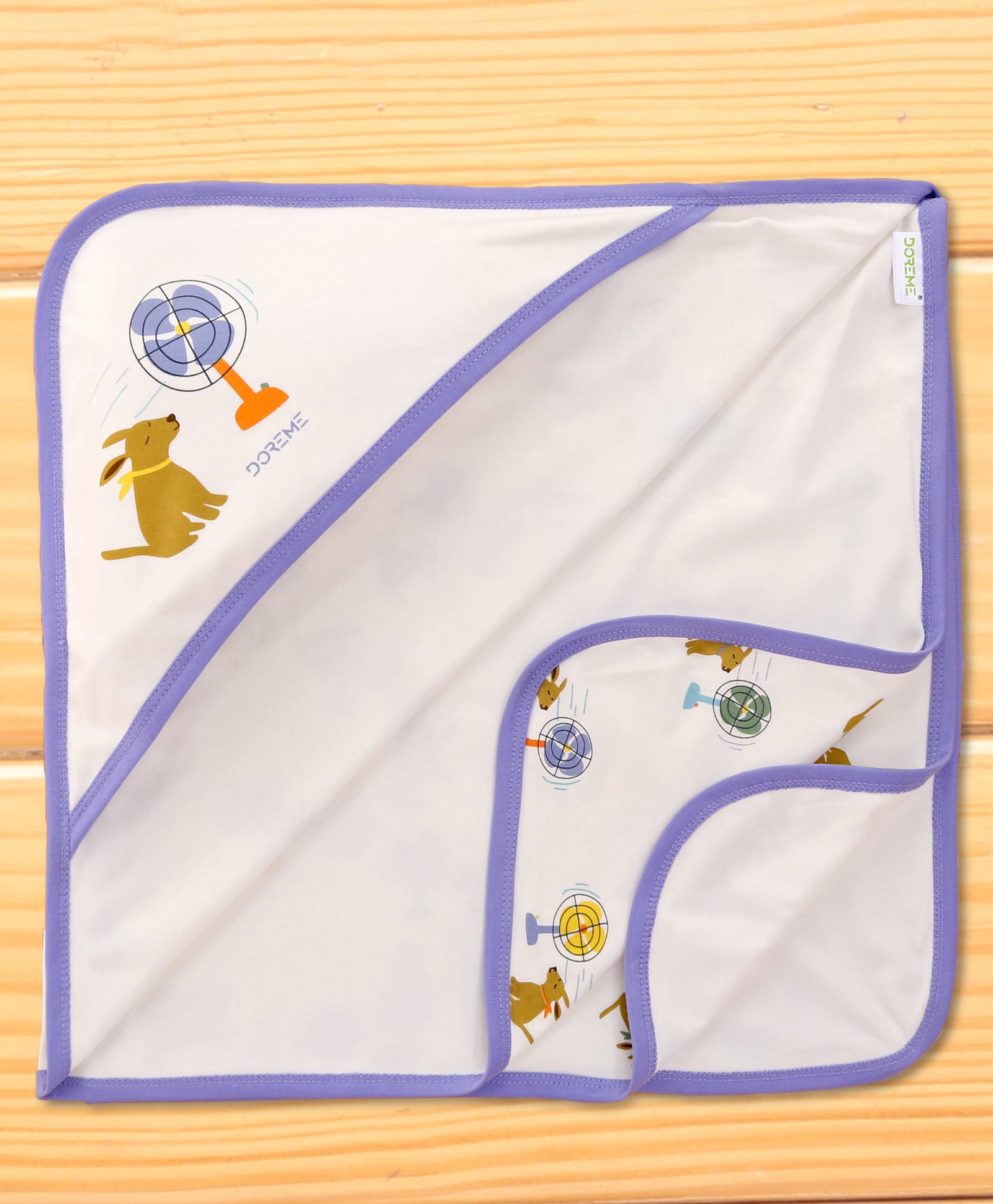 Doreme Interlock Knit Hooded Towel & Wrappers With Dog Print L 82 x B 81 cm - Purple-image-47