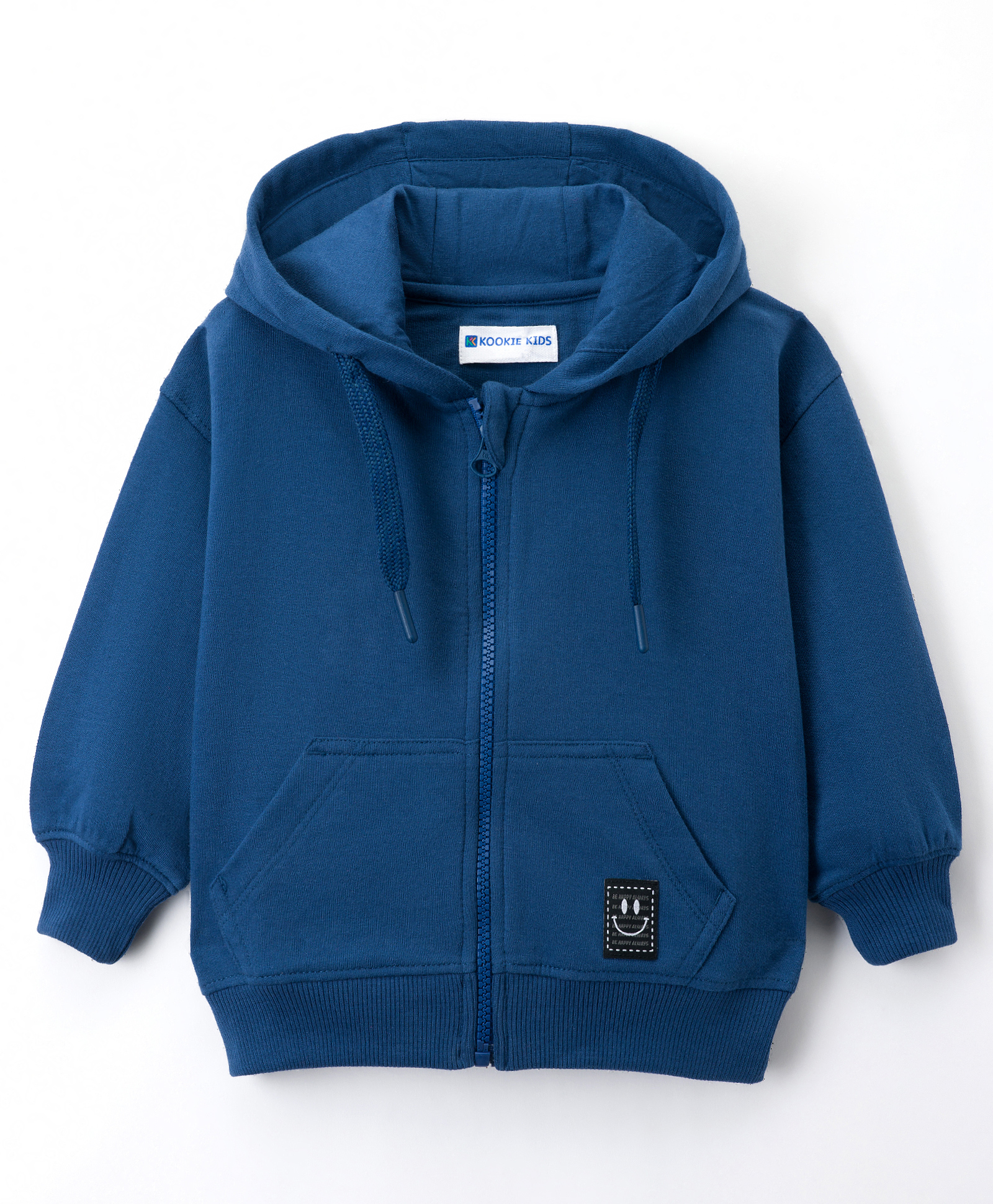 kookie kids india Kookie Kids Terry Knit Full Sleeves Solid Color Hooded SweatJacket with Kangaroo Pocket - Navy Blue-picture-14