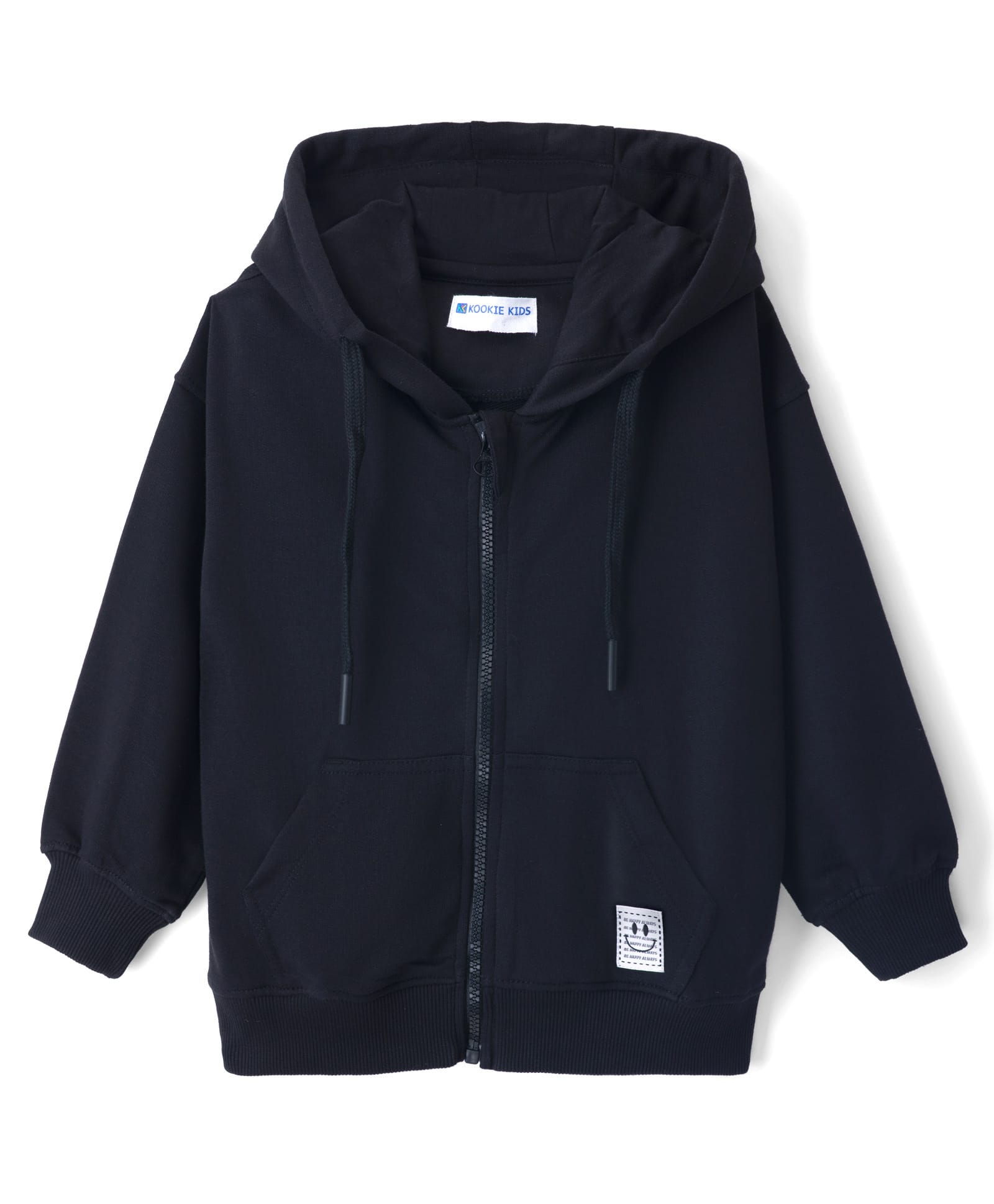 kookie kids india Kookie Kids Terry Knit Full Sleeves Solid Color Hooded SweatJacket - Black-picture-16