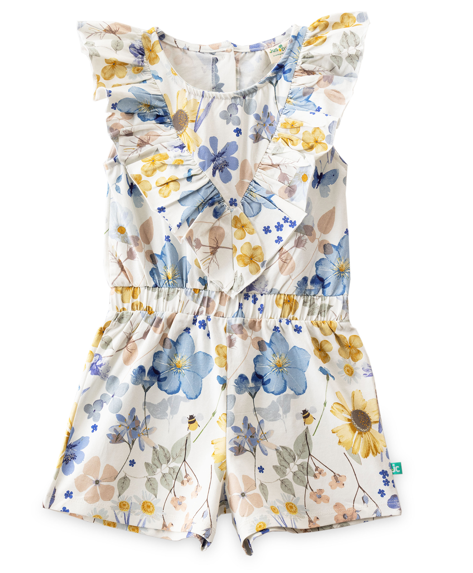 JusCubs Cotton Knit Sleeveless Frill Detailed Floral Printed Jumpsuit - White-picture-15