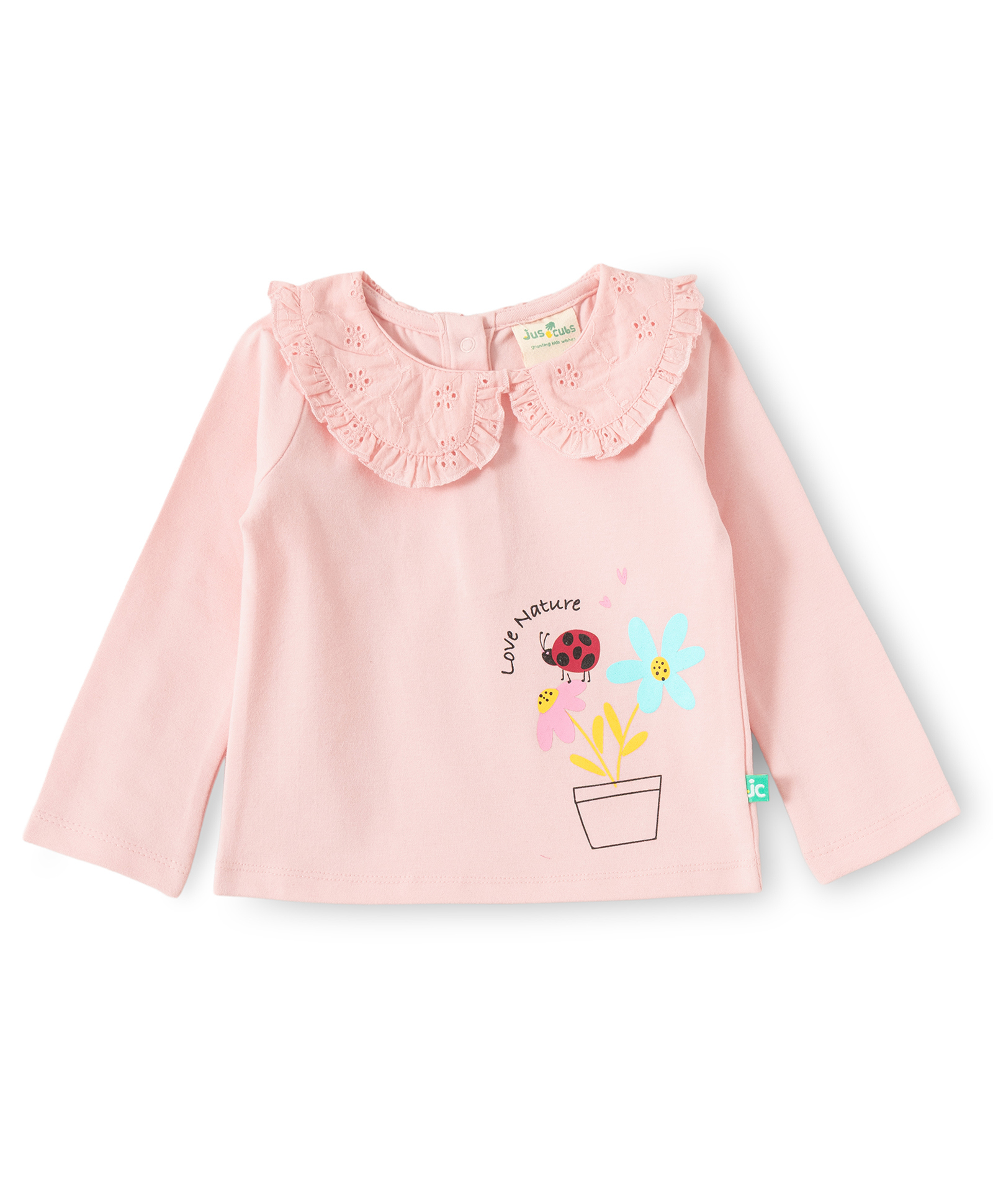 JusCubs Cotton Knit Full Sleeves Floral & Ladybug Printed Peter Pan Collared Light Winter Sweatshirt - Pink-picture-30