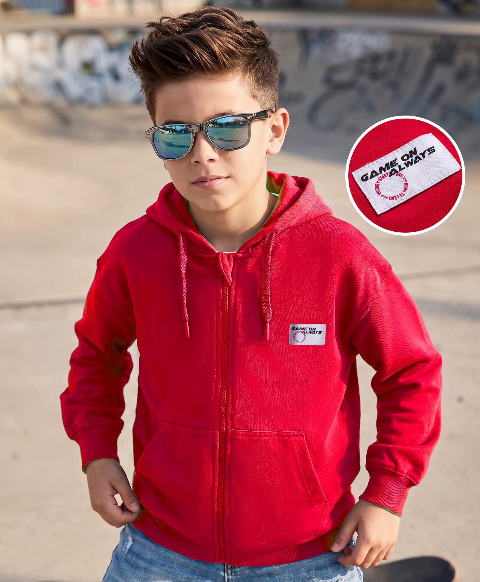 kookie kids india Kookie Kids Terry Knit Full Sleeves Hooded SweatJacket with Patch Detailing & Kangaroo Pocket - Red-picture-30