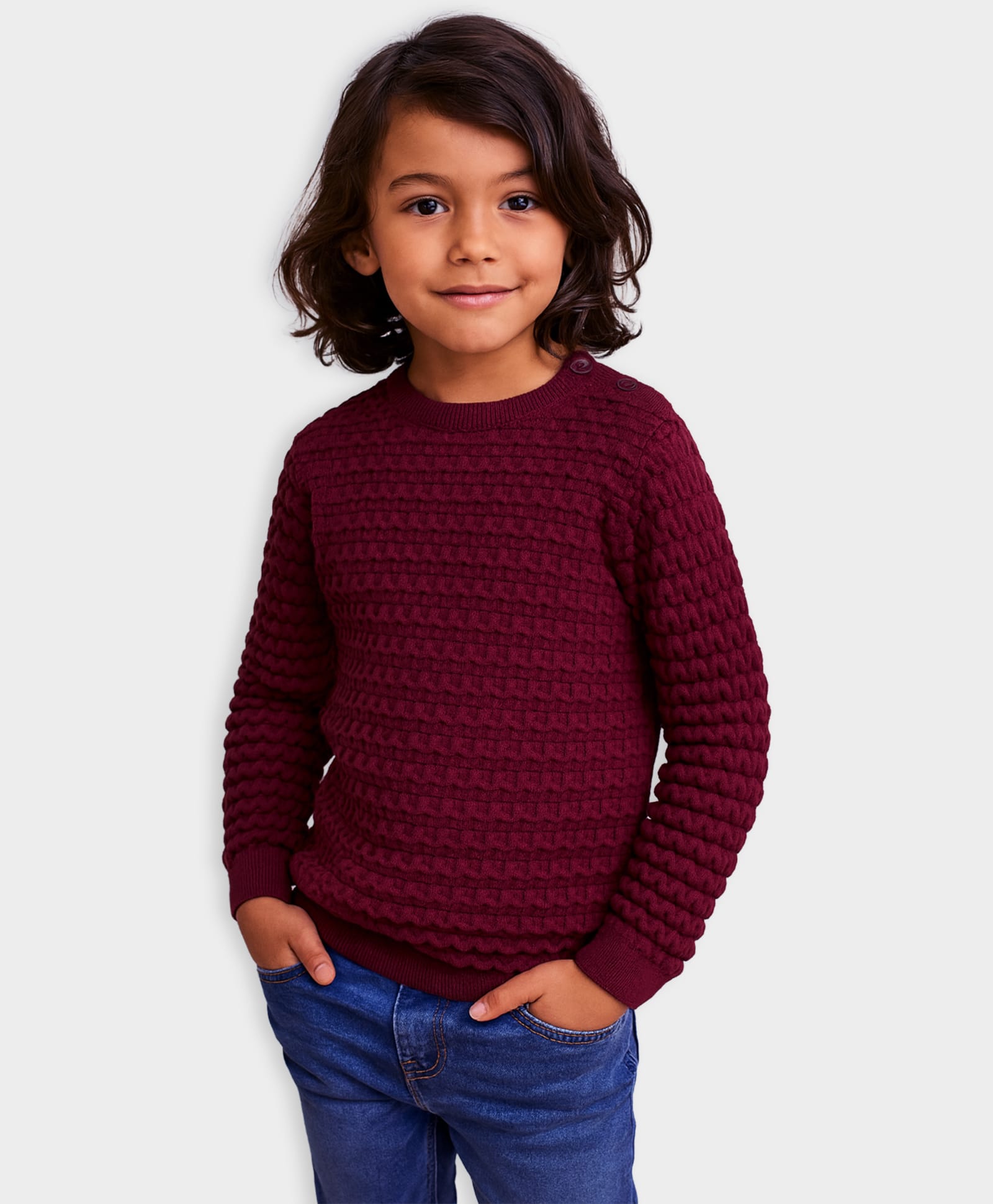 Mi Arcus 100% Cotton Knit Full Sleeves Self Designed Sweater - Maroon-image-27