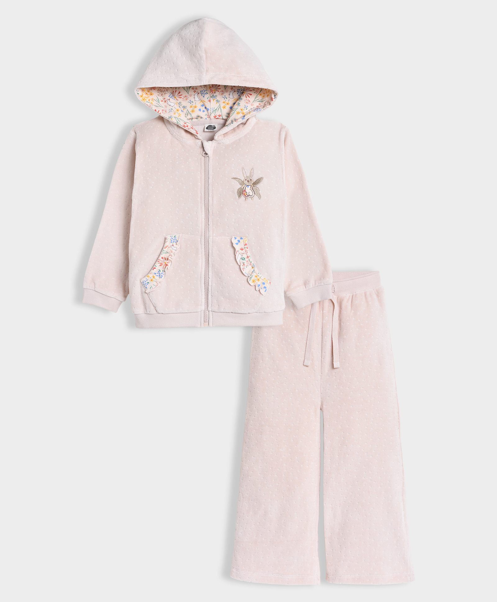 Mi Arcus Bunny & Polka Dots Designed Hooded Sweatshirt & Pant Set - Pink-image-46