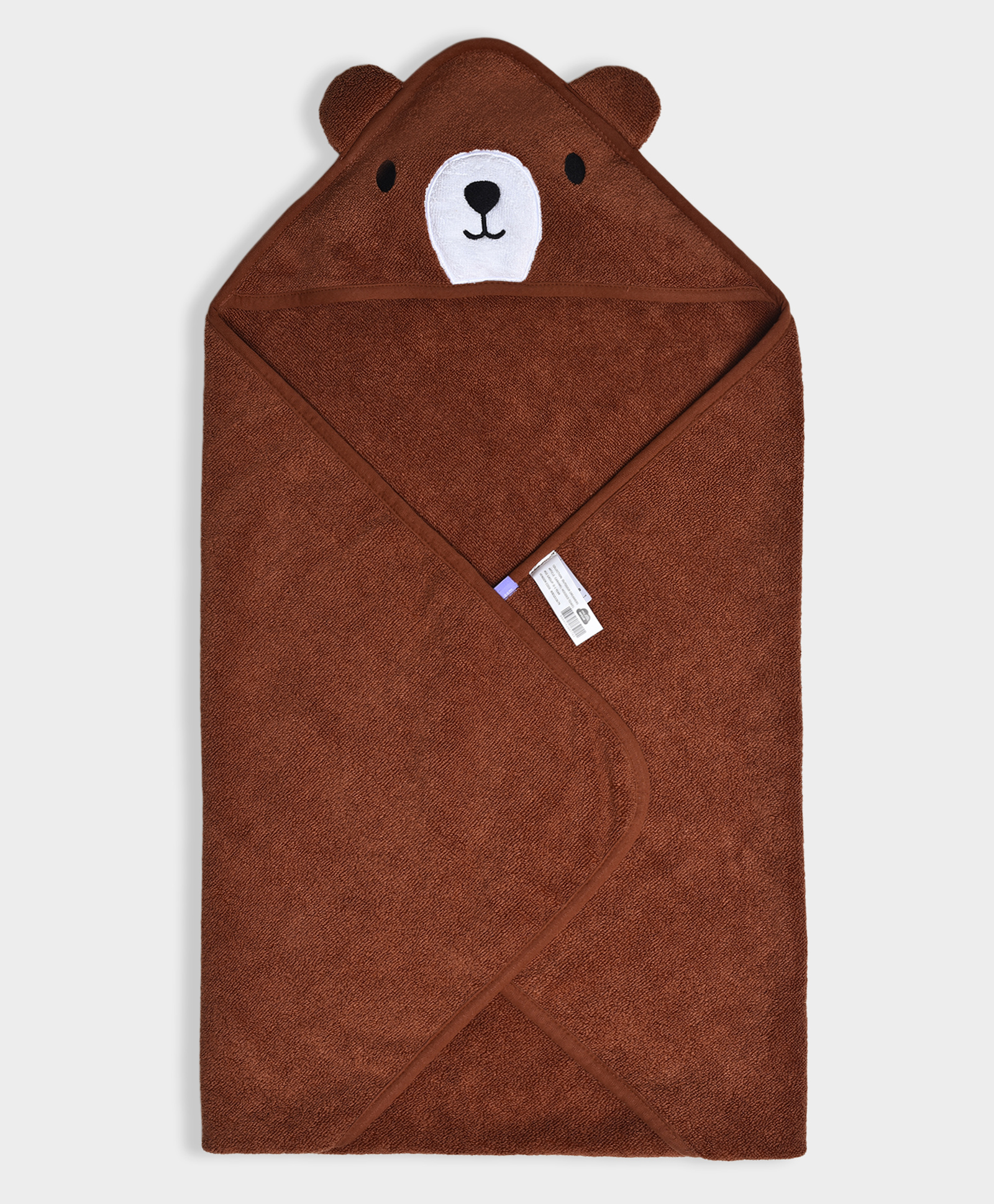Mi Arcus 100% Cotton Knit Teddy Bear Designed Hooded Bath Towel - Brown-image-5