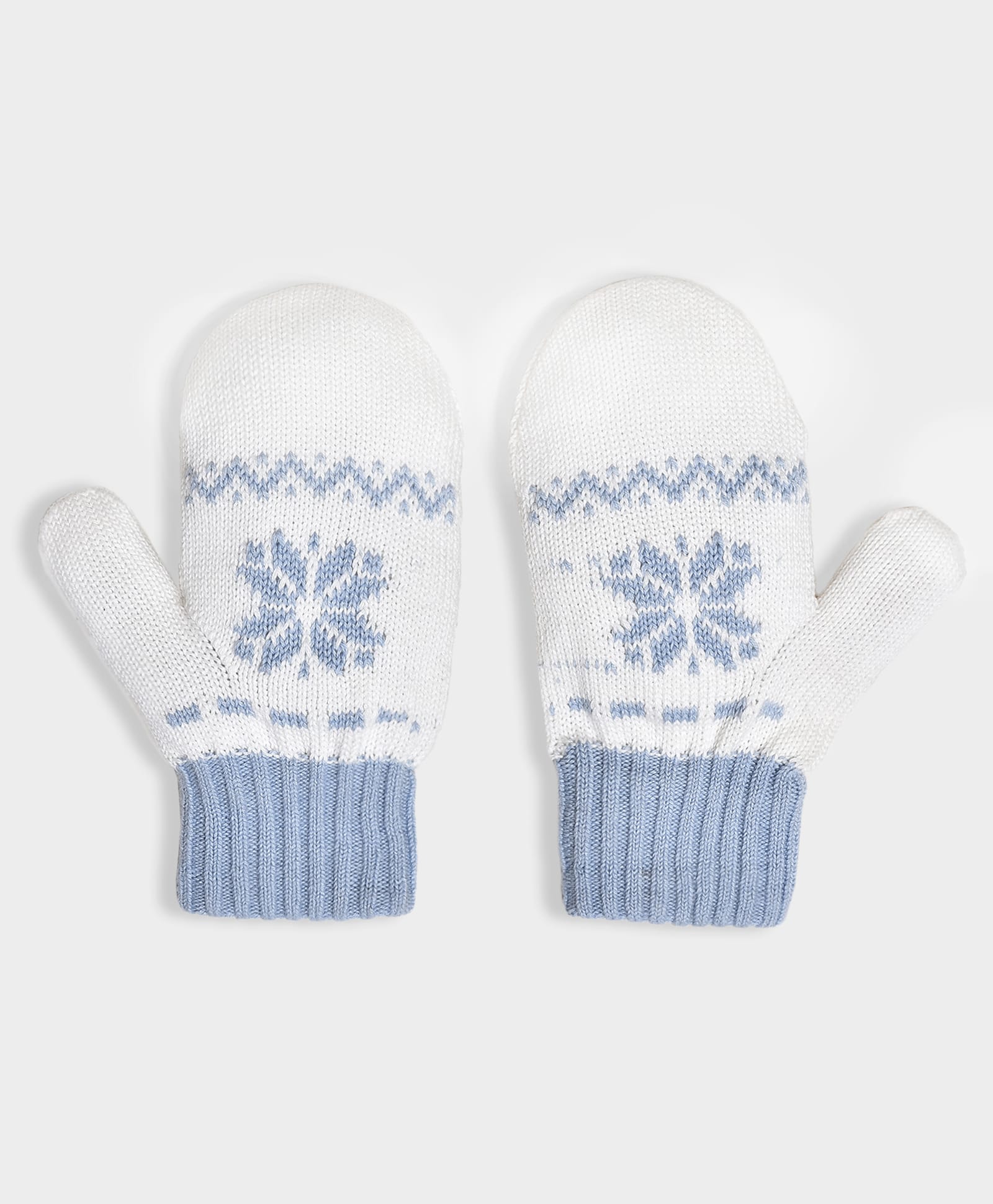 Mi Arcus Cotton Elastane Knit Floral Designed Mittens - White & Blue-picture-42