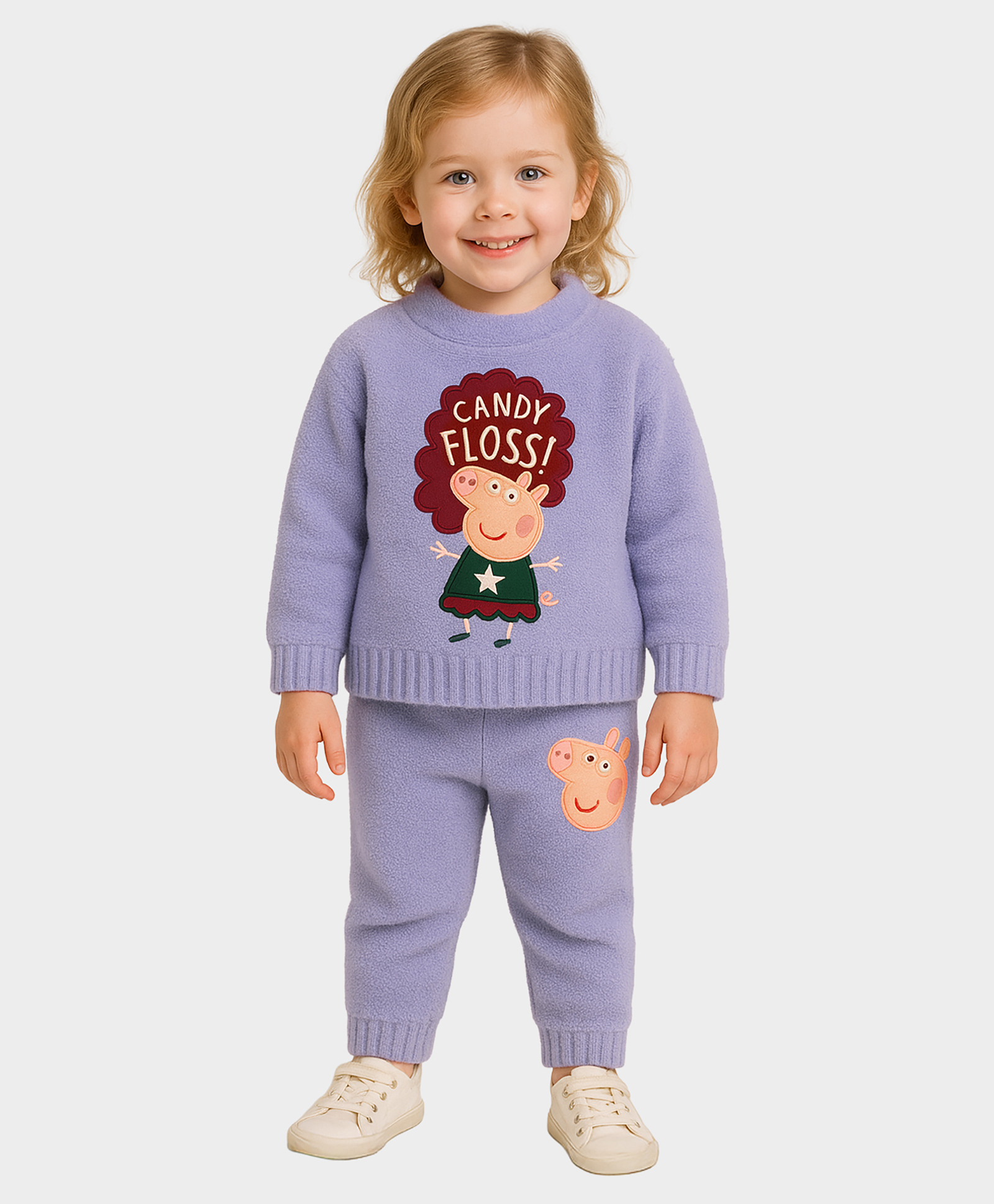 Mi Arcus Knit Peppa Pig Featuring Full Sleeves Character Patch Detailed Sweater & Pyjama Set - Lavender-picture-28