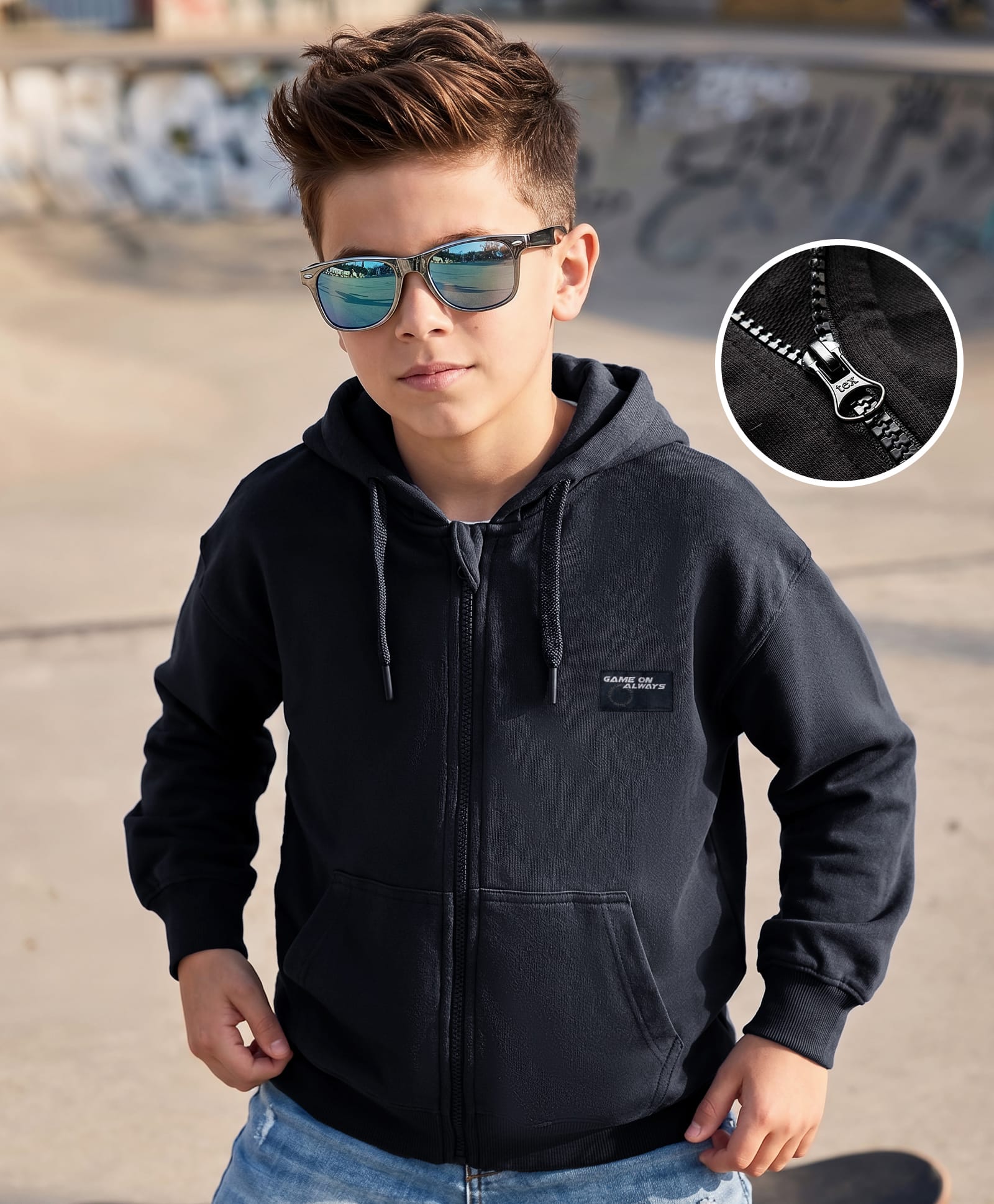 kookie kids india Kookie Kids Terry Knit Full Sleeves Solid Hooded Sweatjacket With Kangaroo Pockets - Black-picture-19
