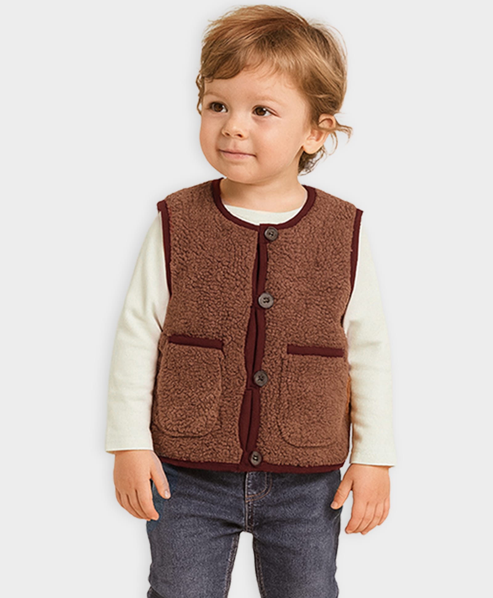 Mi Arcus Knit Sleeveless Solid Light Winter Jacket - Brown-image-31