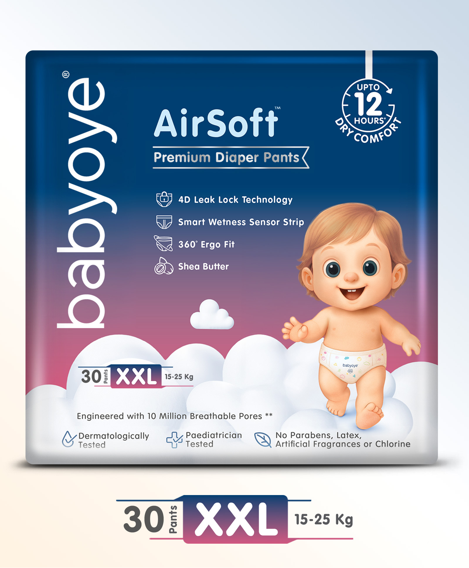 Babyoye Air Soft Premium Pant Style Diapers XXL - 30 Pieces | All Night Dryness | Prevents Diaper Rash | Upto 12 Hr Leakage Protection | Super Soft & Comfy | Quick Absorption
