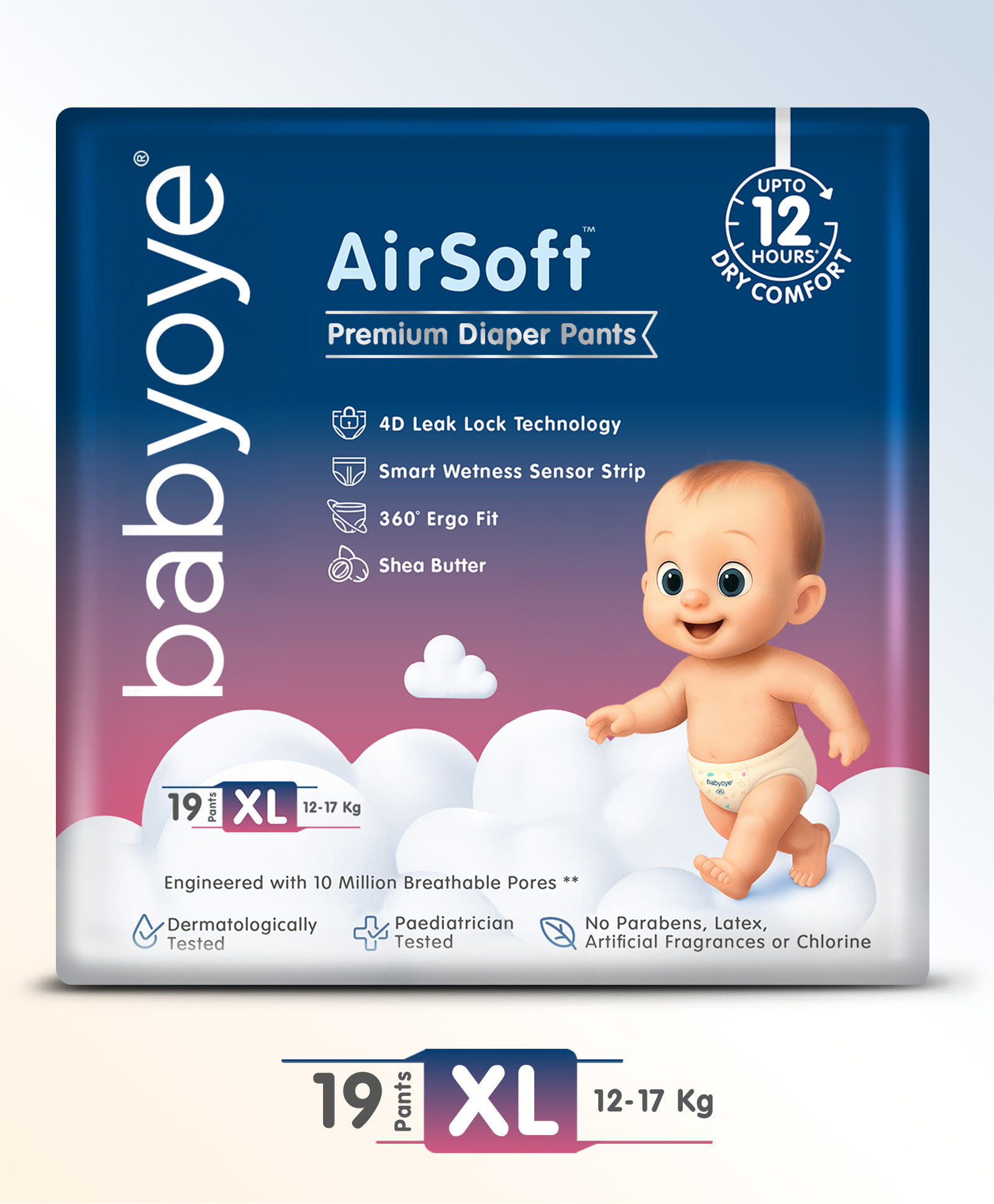 Babyoye Air Soft Premium Pant Style Diapers Extra Large- 19 Pieces | All Night Dryness | Prevents Diaper Rash | Upto 12 Hr Leakage Protection | Super Soft & Comfy | Quick Absorption