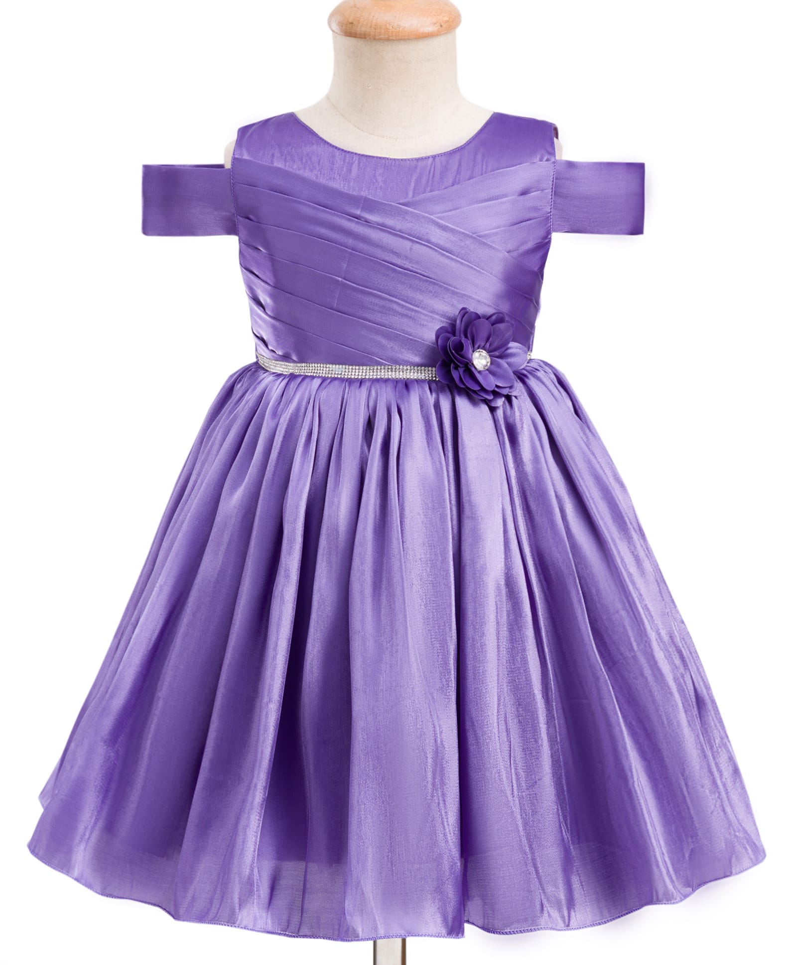 Bluebell Tissue Woven Sleeveless Party Frock With Floral Applique - Purple-image-34