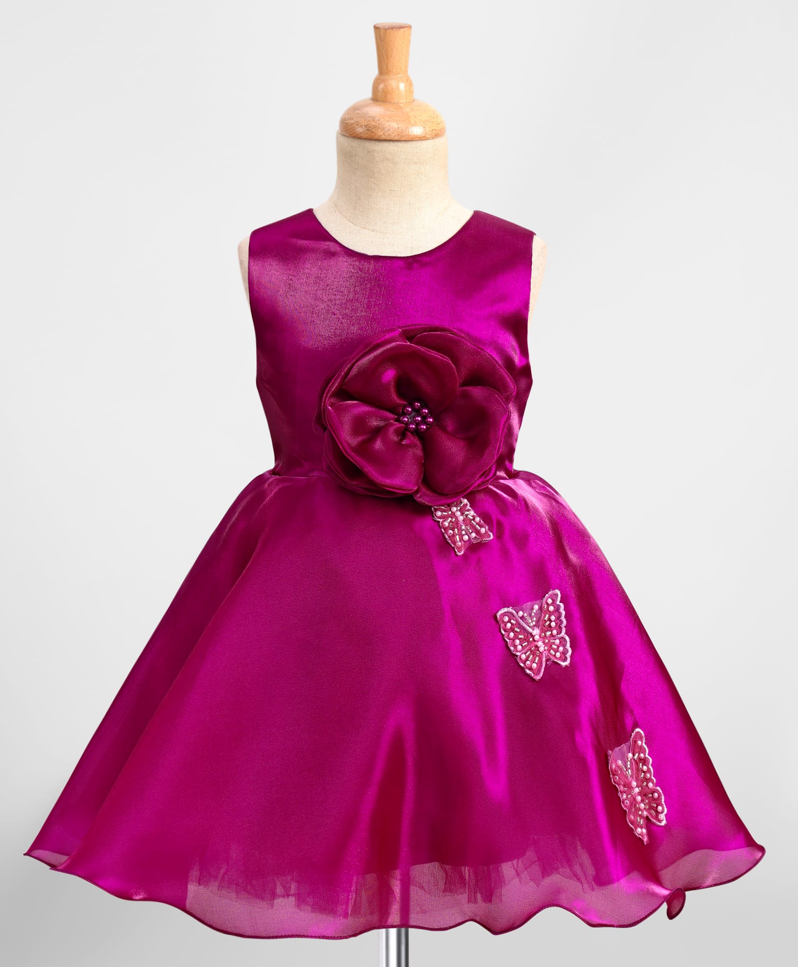 Bluebell Woven Sleeveless Party Dress with Floral Applique & Butterfly Patch Detailing - Wine-image-47