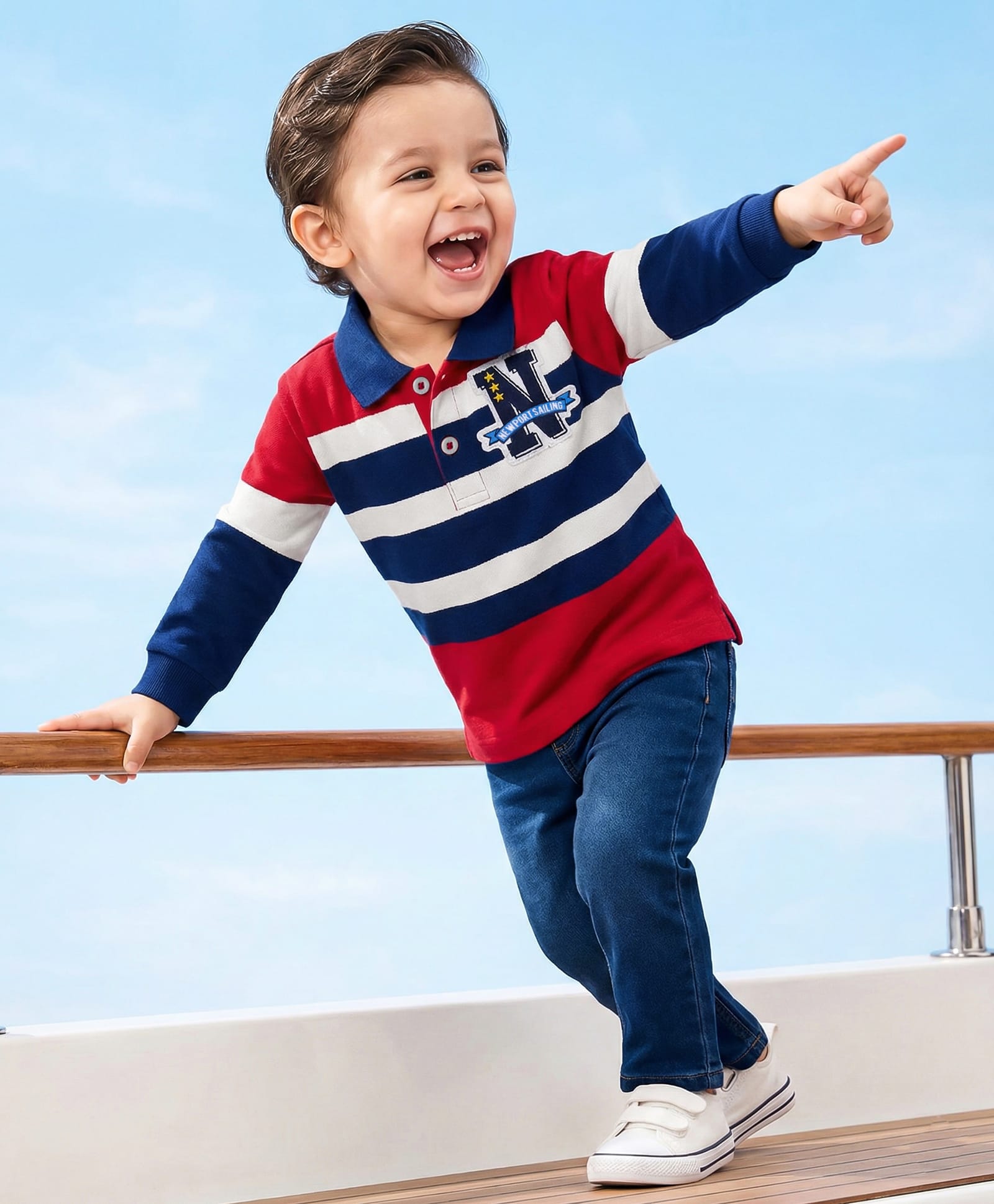 Babyhug Single Jersey Knit Striped Polo T-Shirt & Denim Jeans Set - Multicolor-image-46