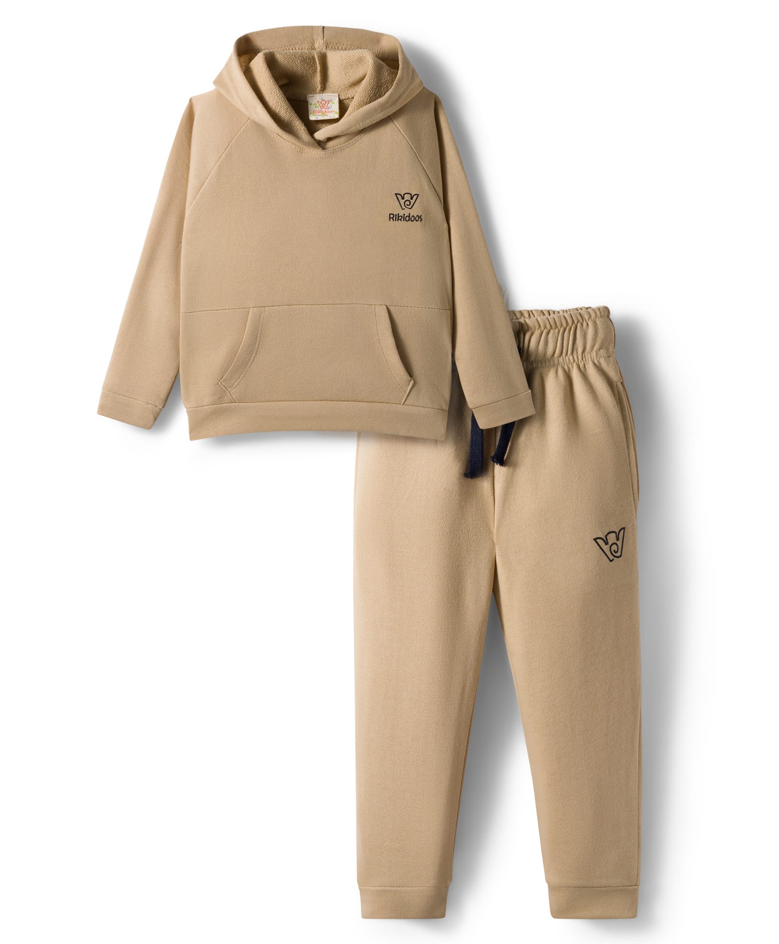 Rikidoos Full Sleeves Brand Name Printed Hooded Sweatshirt With Joggers Set - Fawn-picture-14