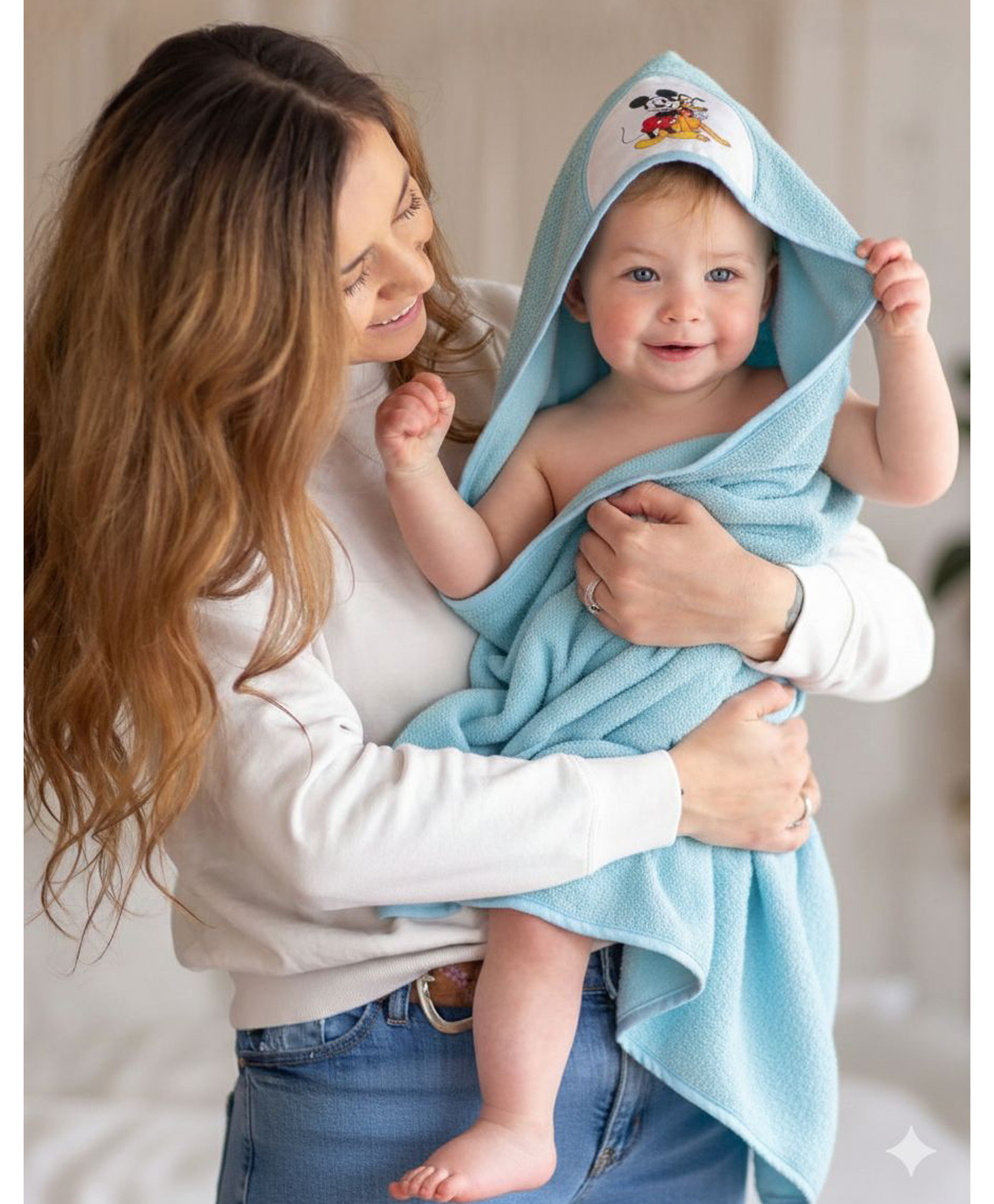 Disney by Baby Tales Terry Hooded Bath Towel with Mickey Mouse & Pluto Print L 76 x B 76 cm - Light Blue-image-9