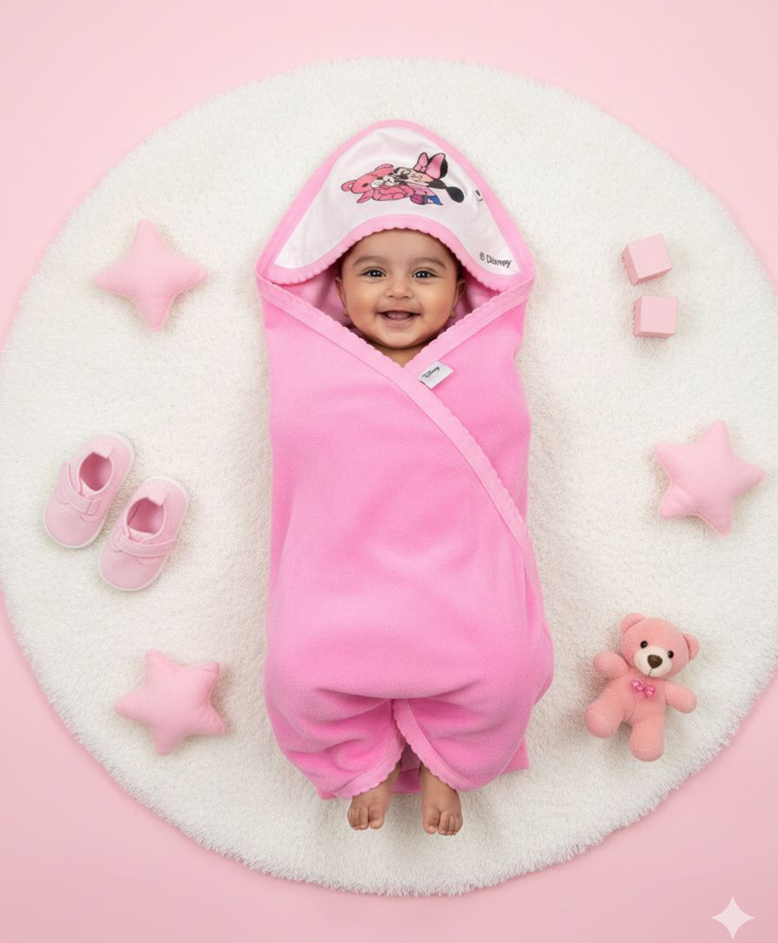 Disney by Baby Tales Terry Hooded Bath Towel with Minnie Mouse Print L 76 x B 76 cm - Light Pink-image-13