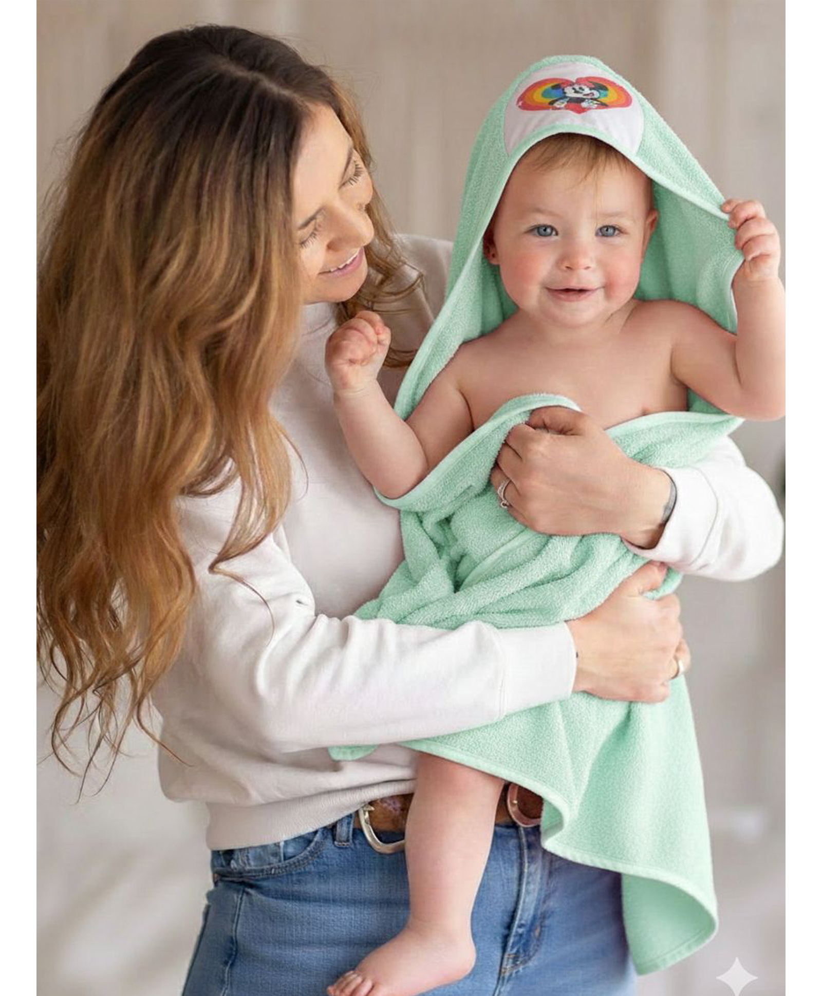 Disney by Baby Tales Terry Hooded Bath Towel with Minnie Mouse Print L 76 x B 76 cm - Sea Green-picture-12