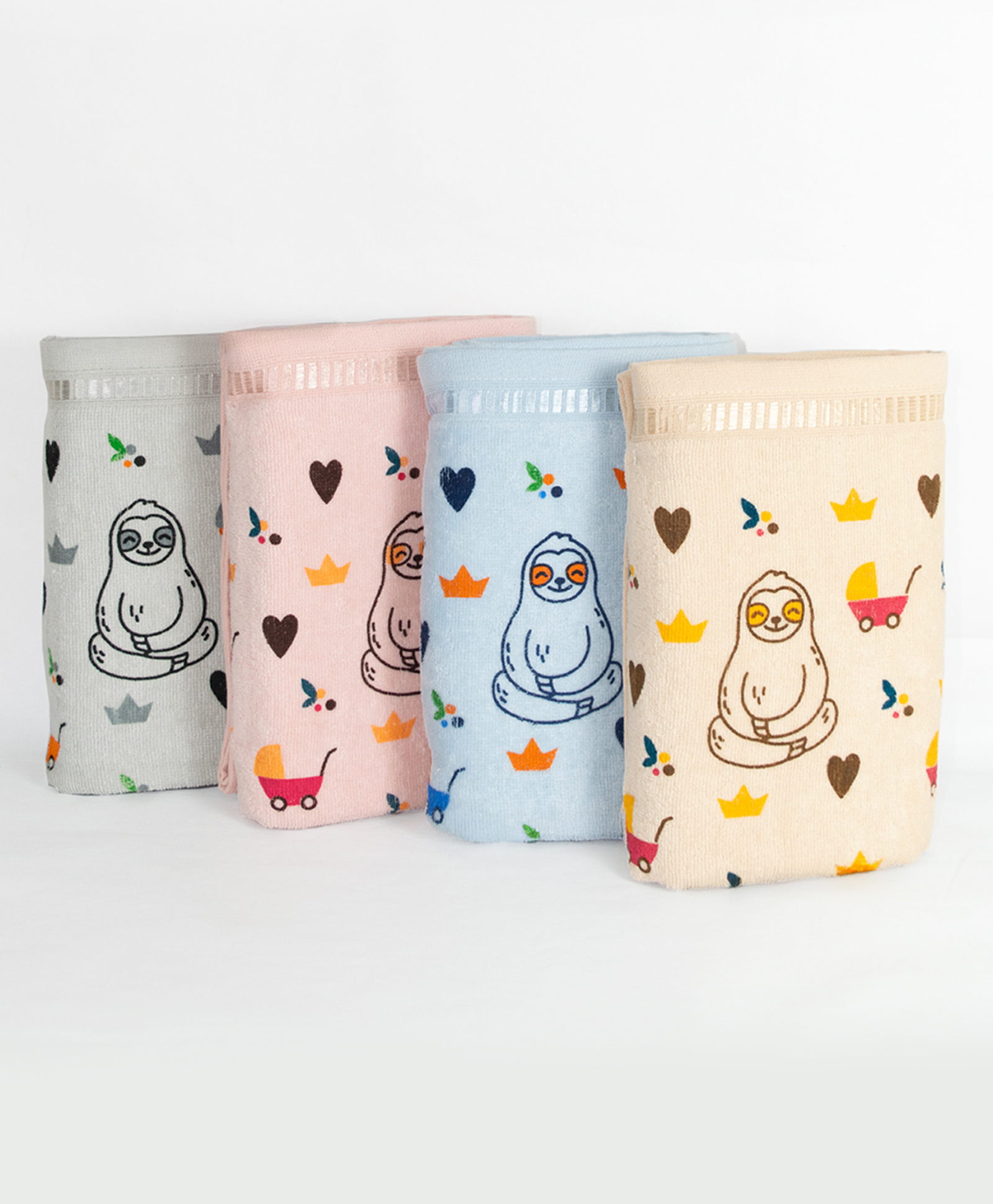 Rangoli 100% Cotton Knit Pack Of 4 Sloth Printed Baby Towel - Multicolour-picture-13