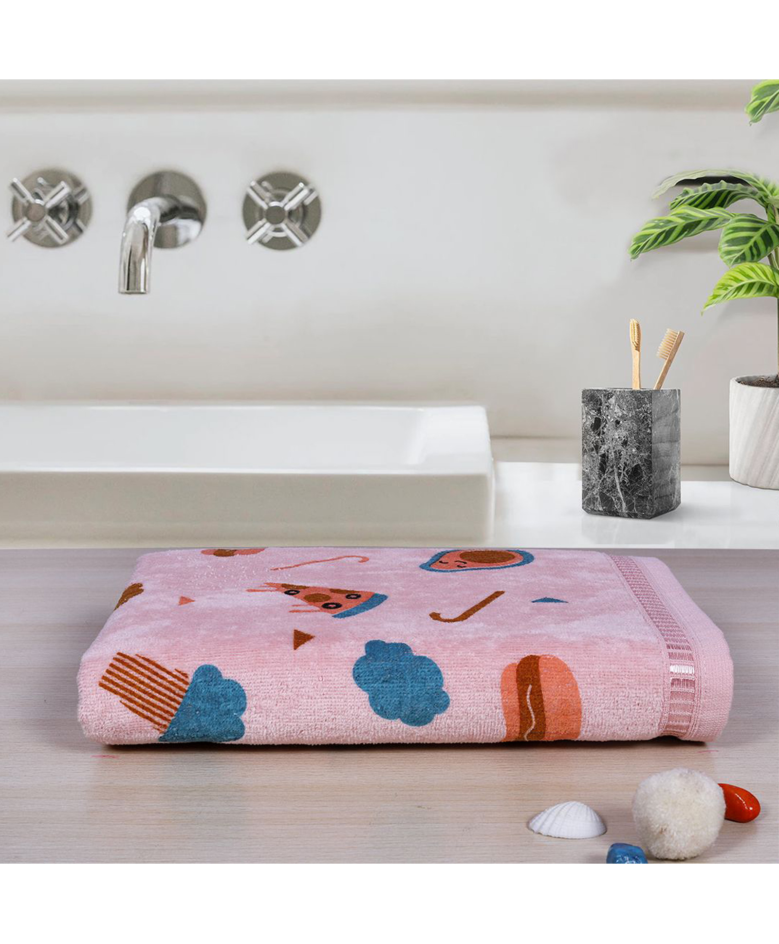 Rangoli 100% Cotton Knit Food Design Baby Towel - Peach-picture-14