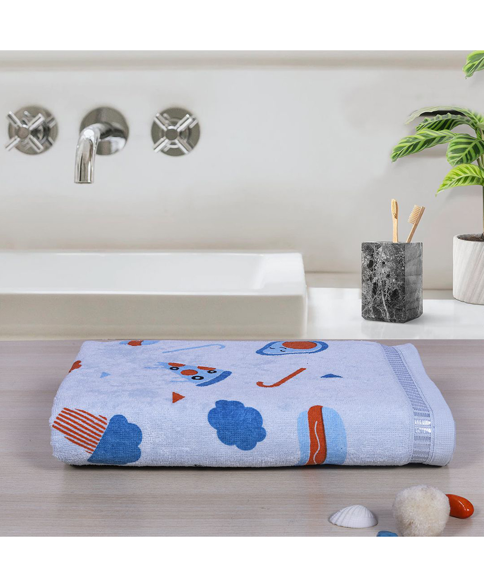 Rangoli 100% Cotton Knit Food Design Baby Towel - Blue-picture-23
