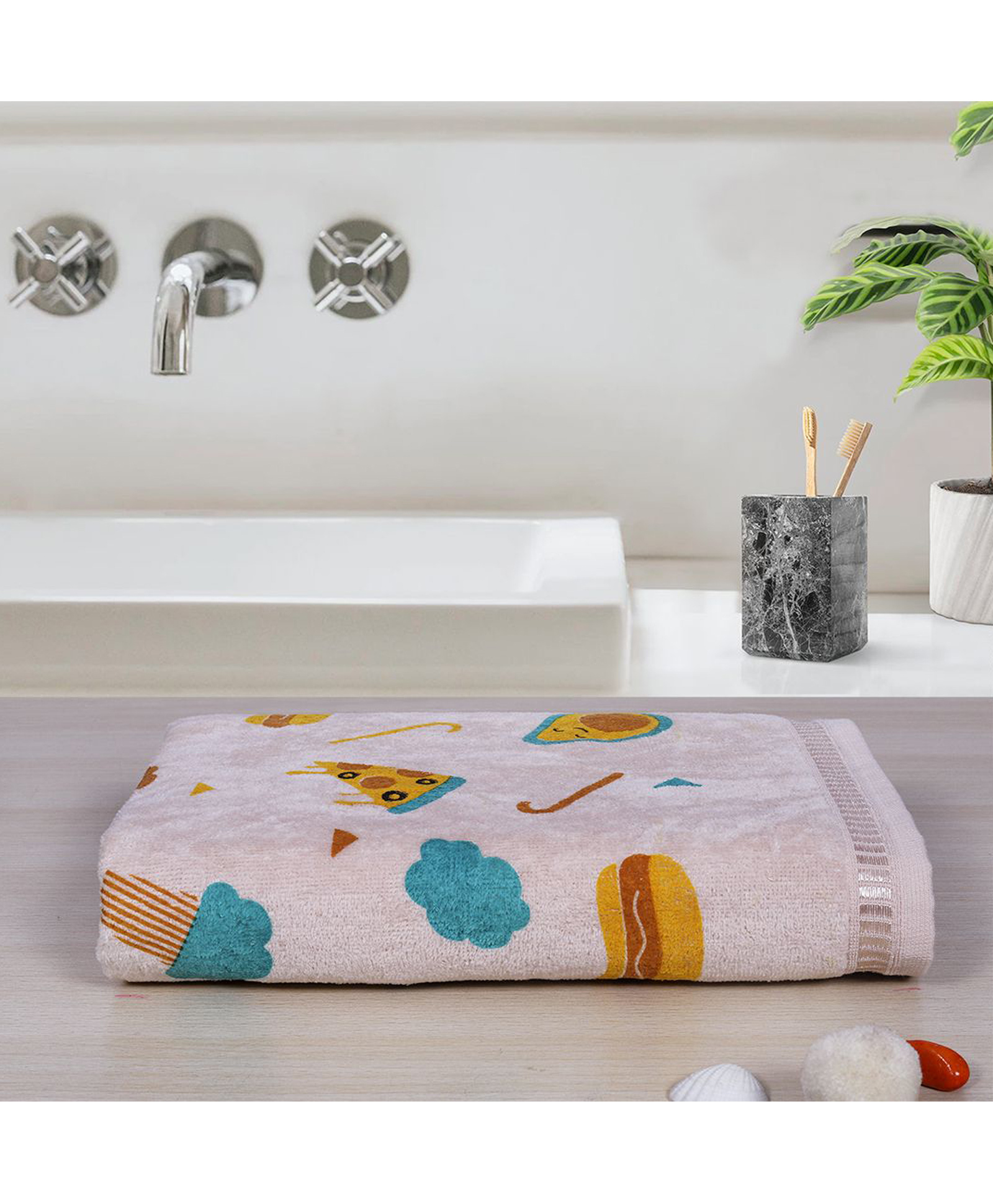 Rangoli 100% Cotton Knit Food Design Baby Towel - Beige-picture-24