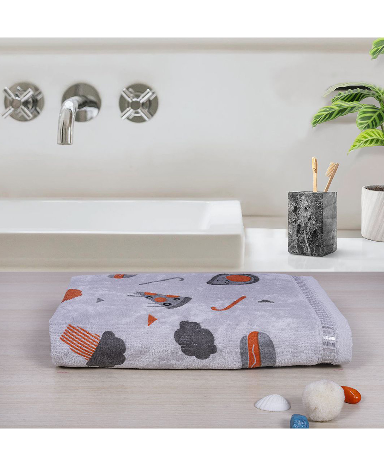 Rangoli 100% Cotton Knit Food Design Baby Towel - Grey-picture-19