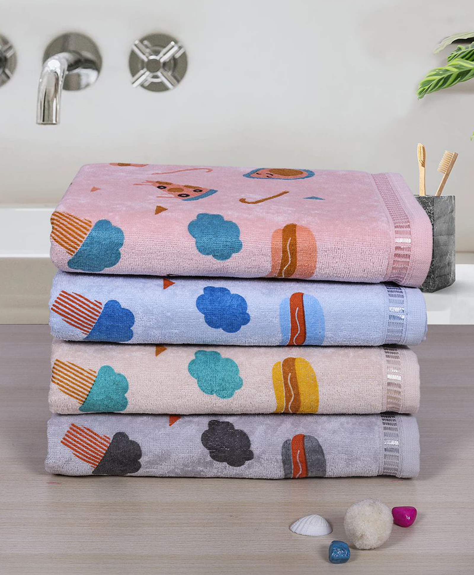 Rangoli Super Soft 100% Cotton Pack Of 4 Food Designed Baby Towels - Multi Colour-picture-40