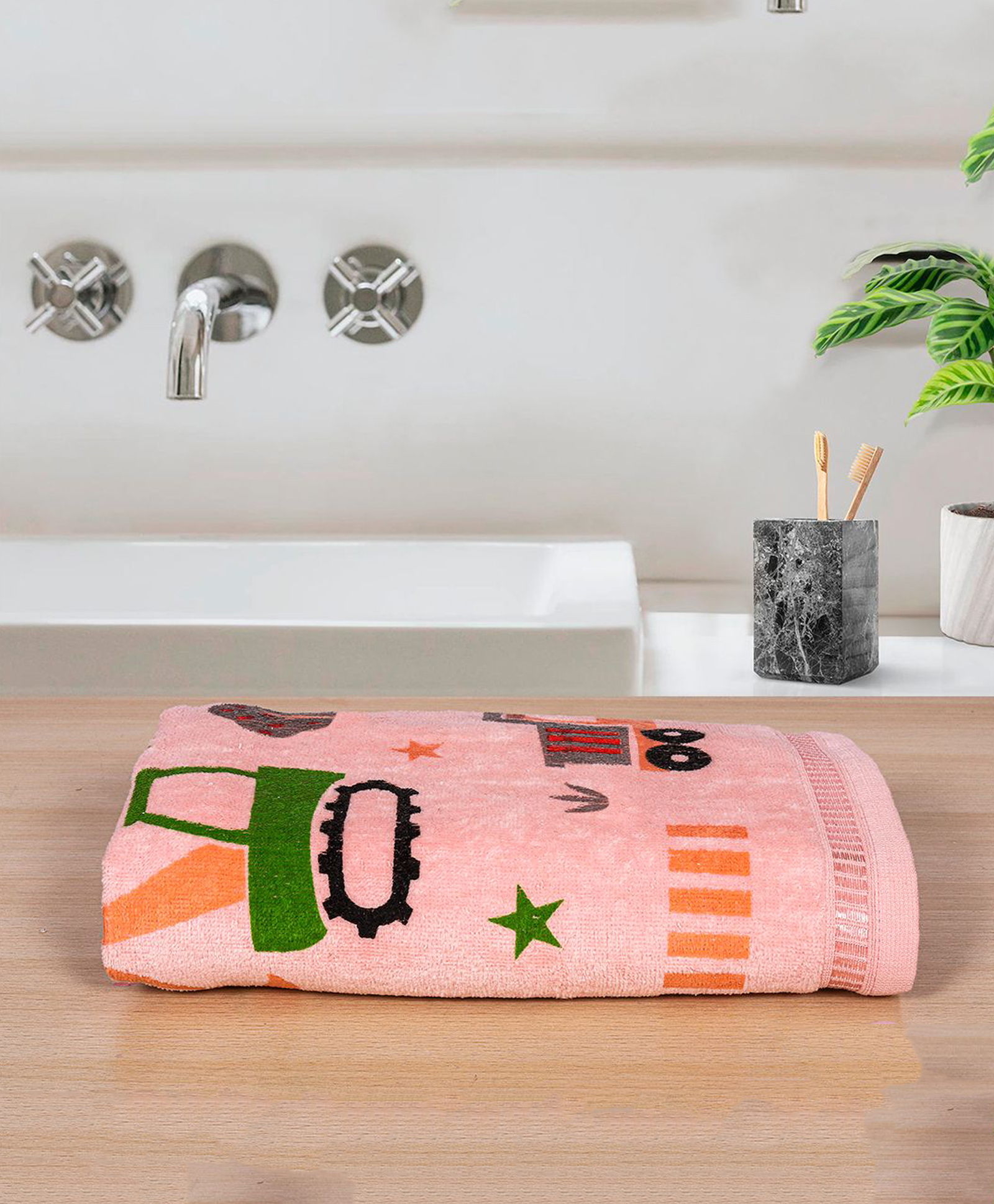 Rangoli Super Soft 100% Cotton Baby Towel Construction Theme Peach-picture-24