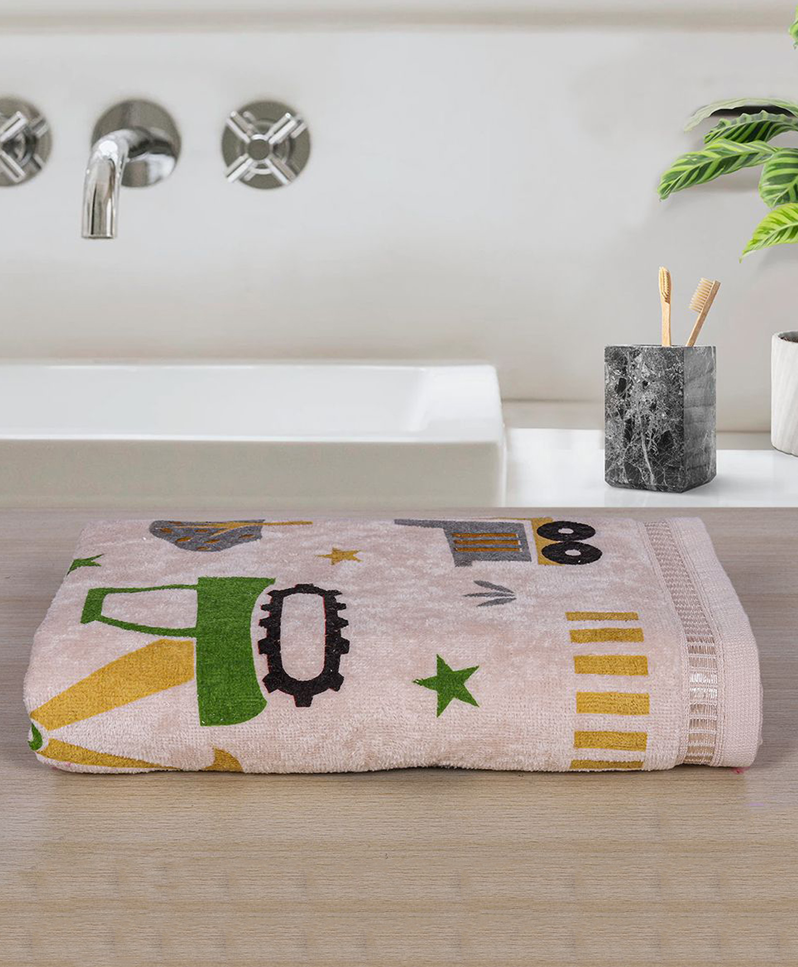 Rangoli Super Soft 100% Cotton Baby Towel Construction Theme Beige-picture-41
