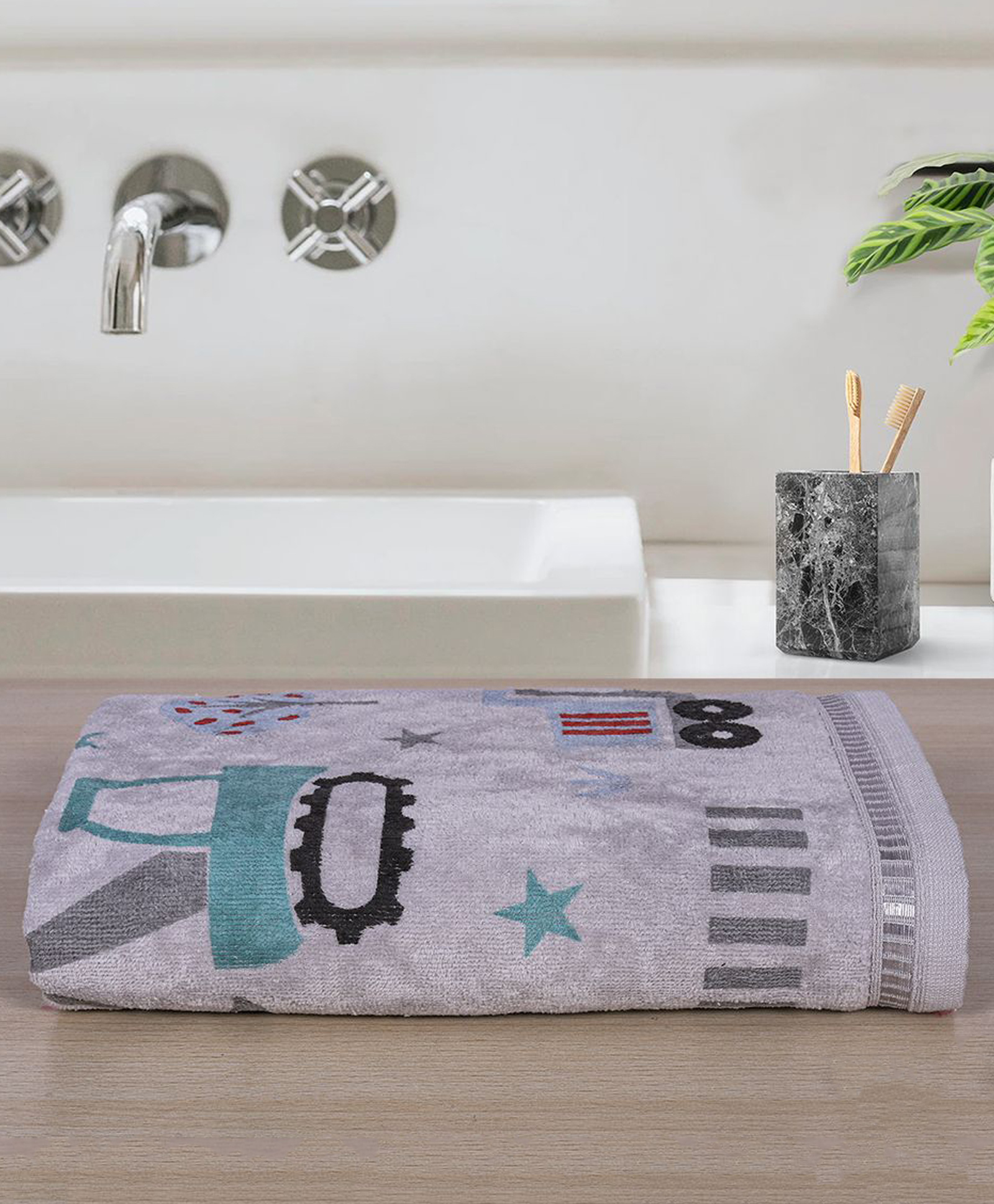 Rangoli Super Soft 100% Cotton Baby Towel Construction Theme Grey-picture-10