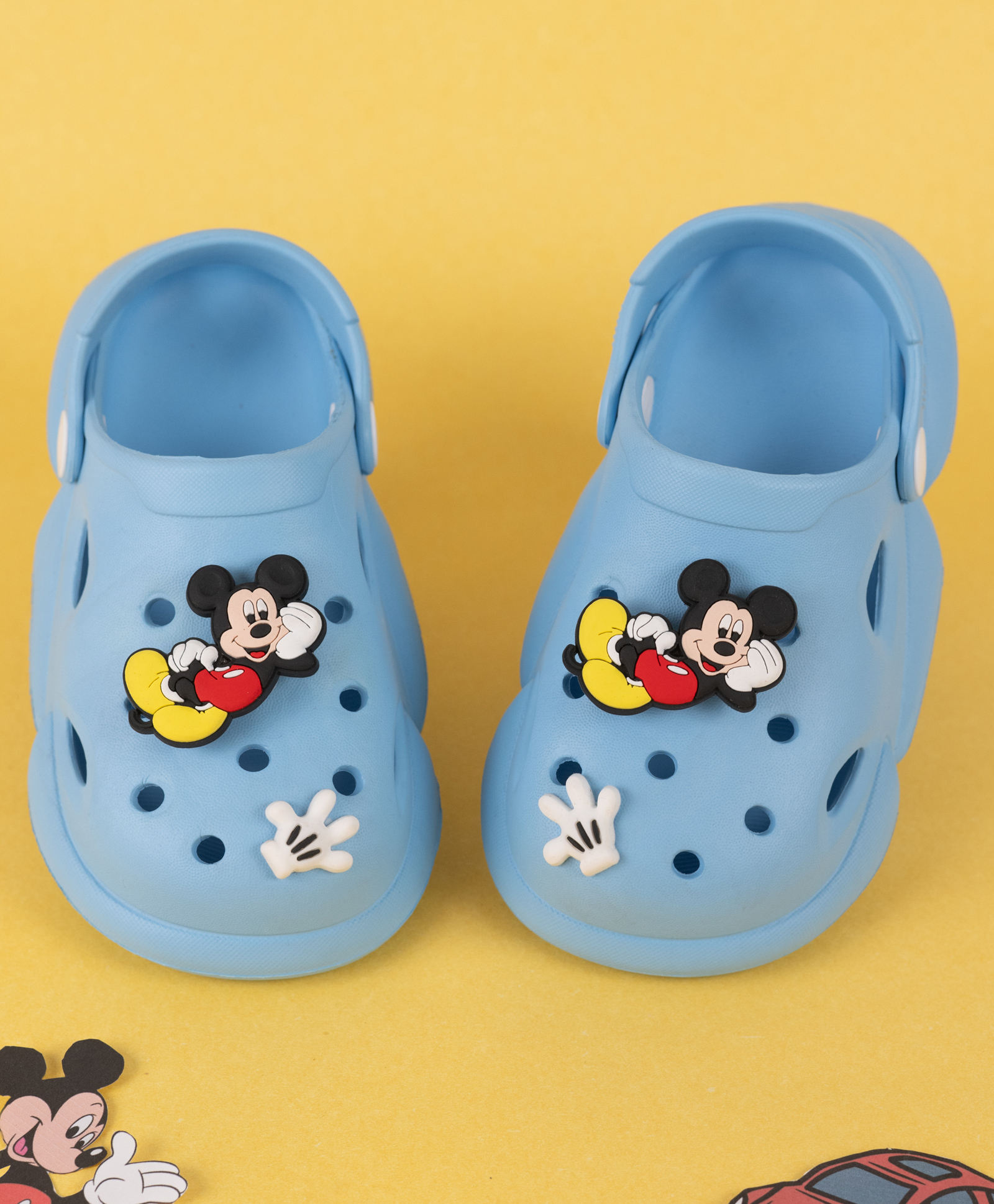 Yellow Bee Mickey Mouse Featuring Perforated Slingback Clogs With Rotating Charms - Blue-picture-25
