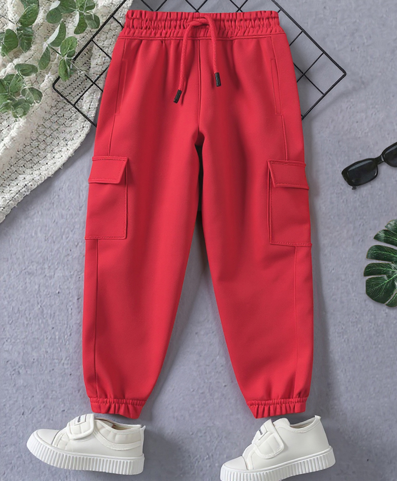Trampoline Terry Knit Solid Cargo Joggers - Red-picture-21