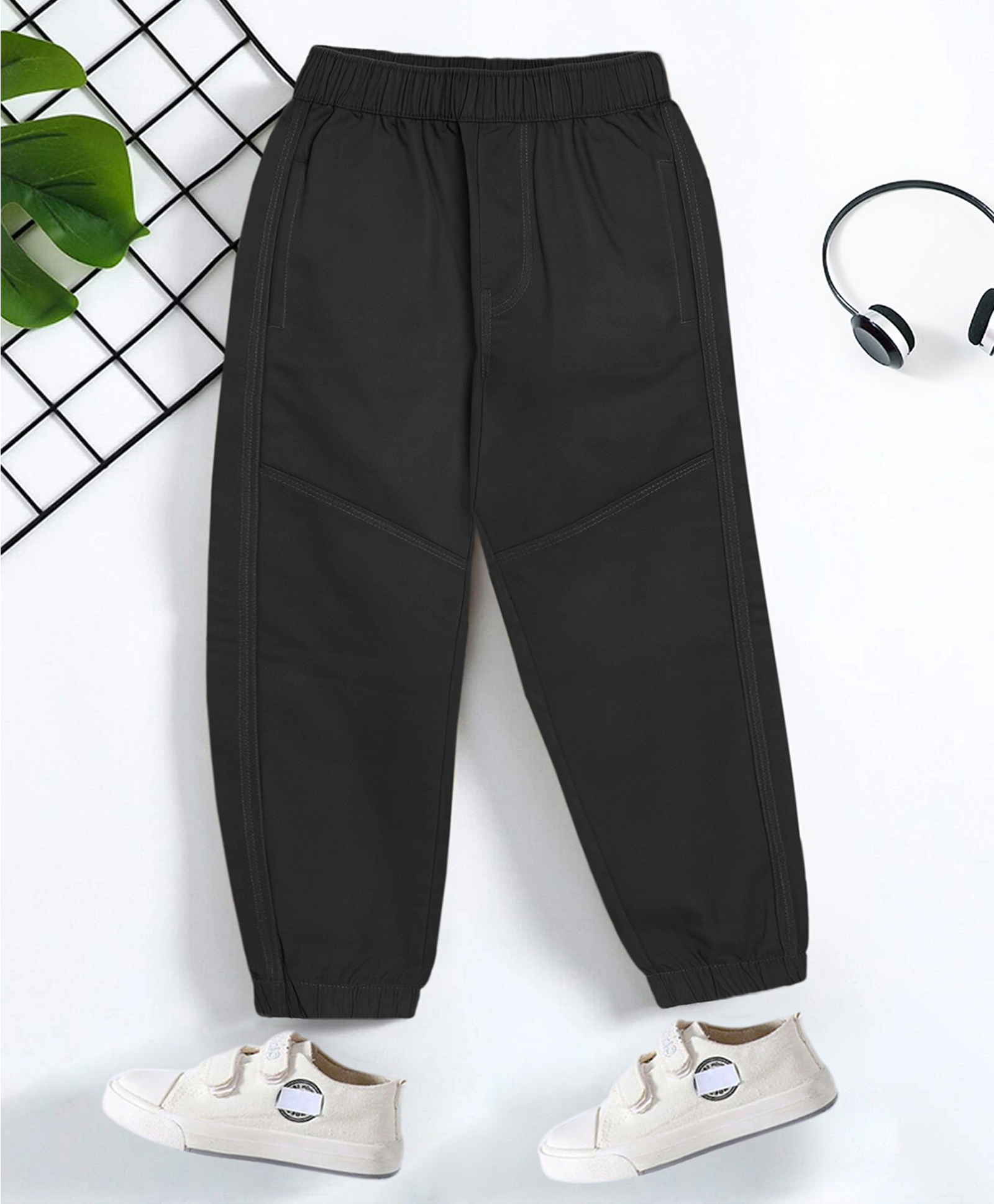 Trampoline Cotton Woven Solid Trousers - Black-picture-28