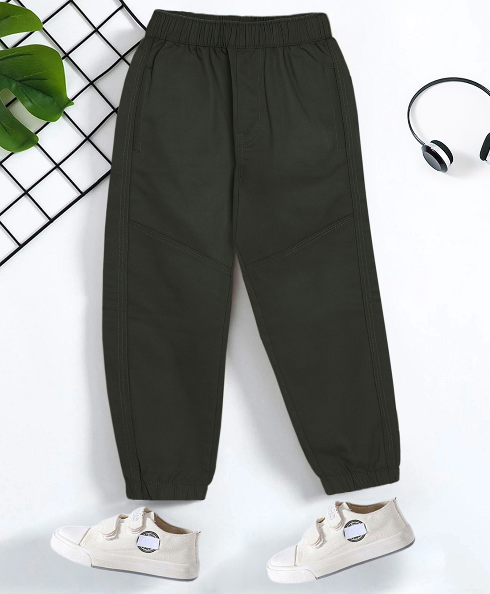 Trampoline Cotton Woven Solid Trousers - Dark Green-picture-23