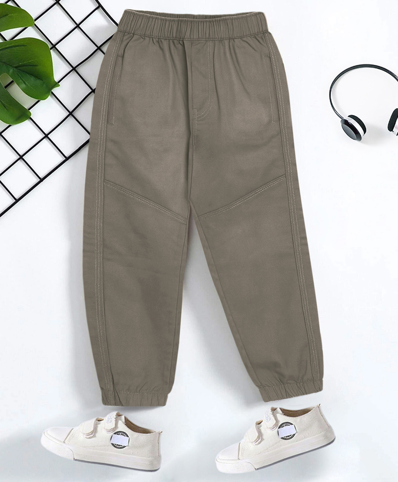 Trampoline Cotton Woven Solid Trousers - Olive Green-image-46