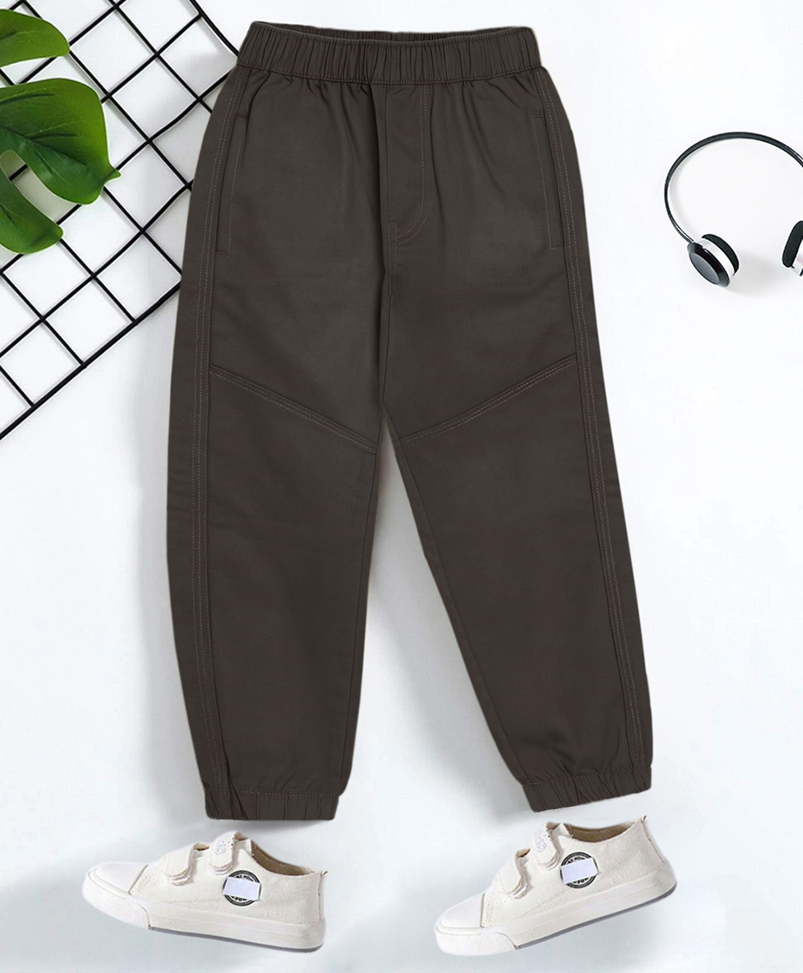 Trampoline Cotton Woven Solid Trousers - Brown-picture-20