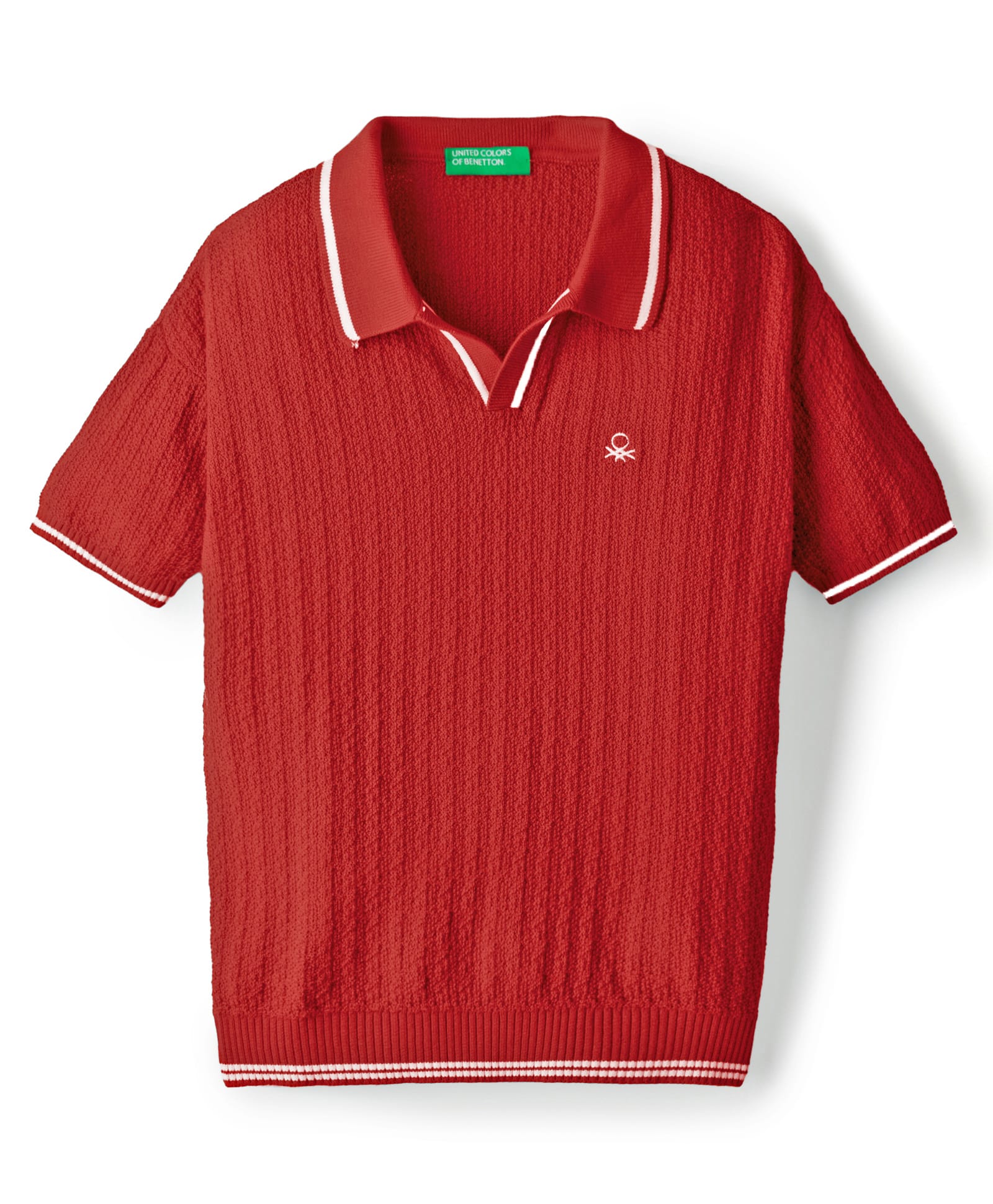 UCB 100% Cotton Woven Half Sleeves Boucle Texture Johnny Polo Pullover Sweater with Logo Design - Rust Orange-image-33
