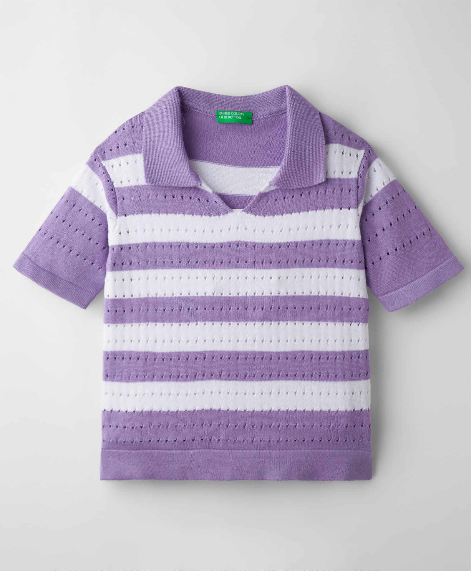 UCB 100% Cotton Woven Half Sleeves Striped Boxy Polo Top - Lilac & White-picture-18