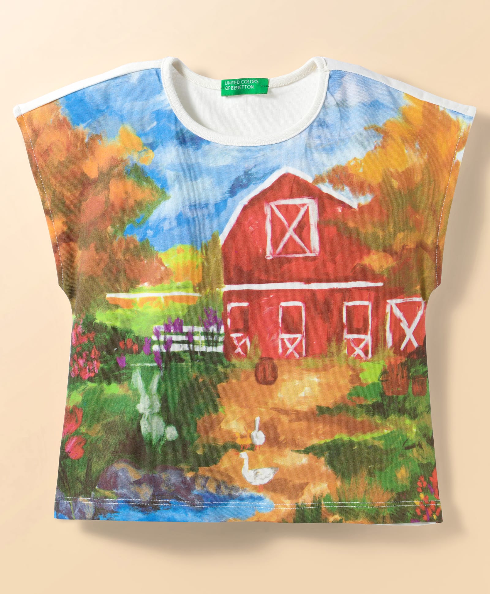 ucb UBC 100% Cotton Knit Sleeveless T-Shirt With House Print - White-picture-27