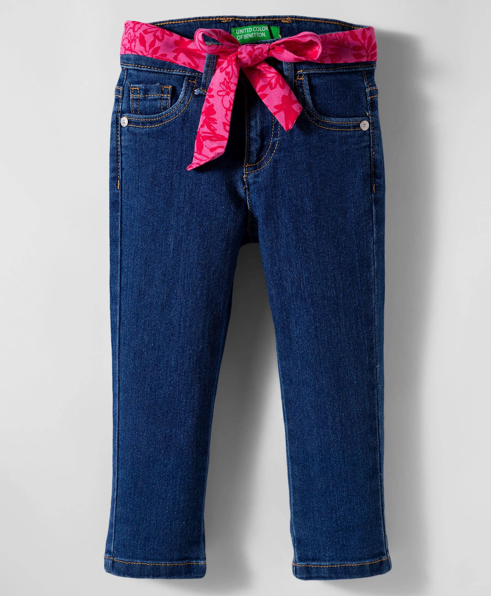 UCB Woven Full Length Solid Colour Jeans With Floral Printed Belt - Blue-picture-29