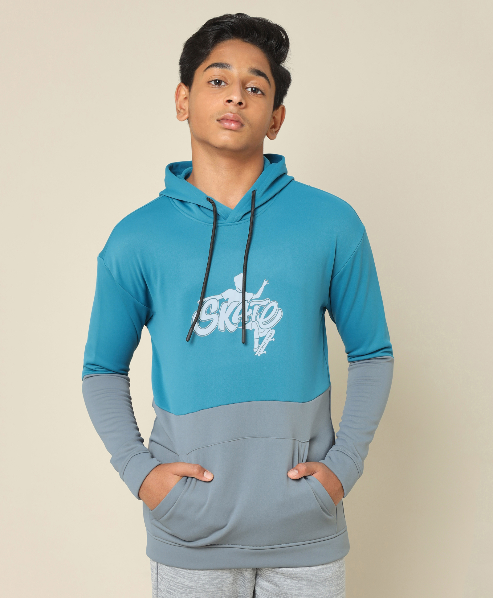 Technosport Knit Full Sleeves Skate Text Printed Breathable & Warm Slim Fit Hooded Sports Sweatshirt - Turquoise-image-38