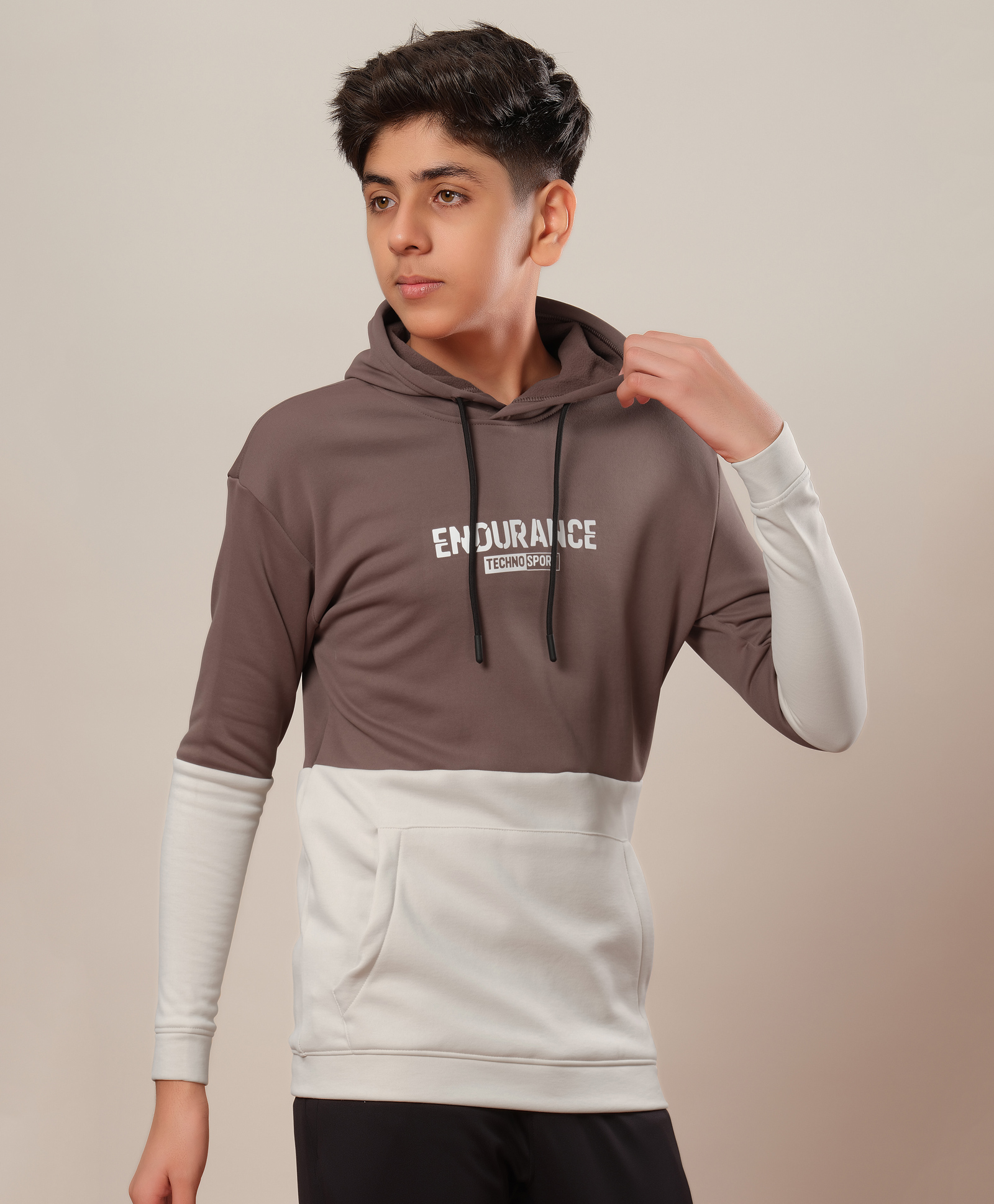 Technosport Knit Full Sleeves Endurace Text Printed Breathable & Warm Slim Fit Hooded Sports Sweatshirt - Brown-picture-21