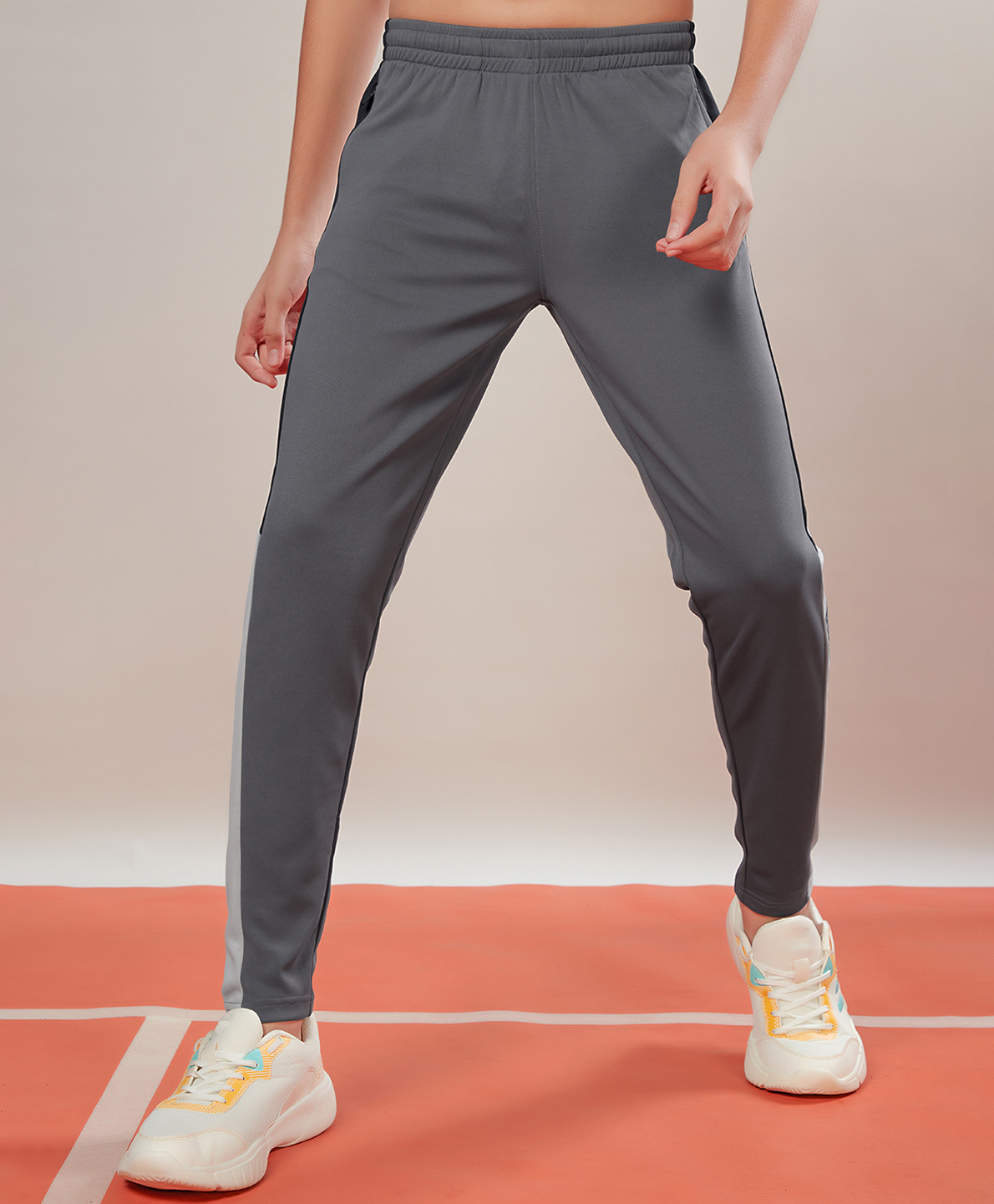 Technosport Knit Colour Blocked Breathable & Moisture Wicking Sports Track Pants - Grey-picture-30