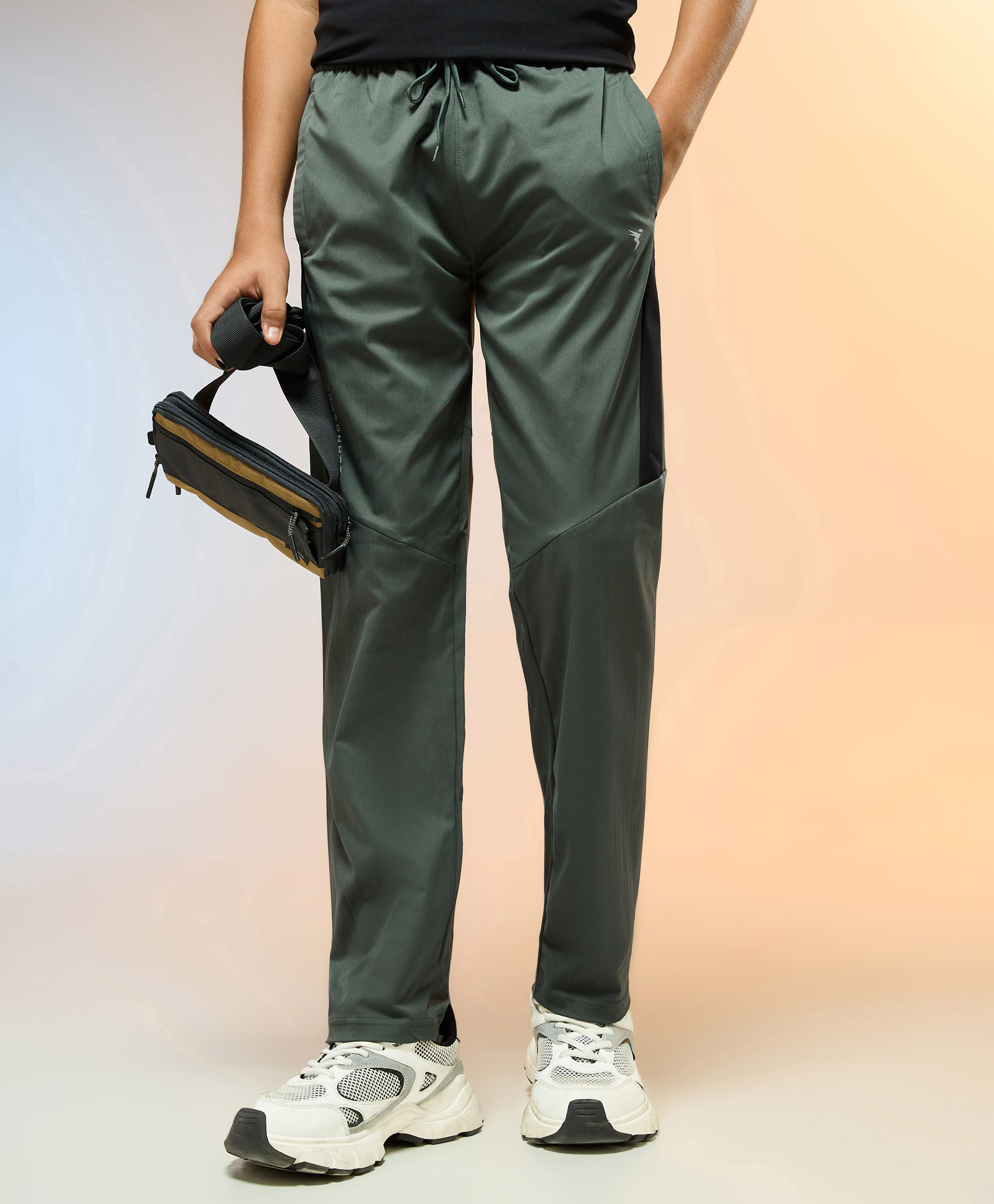 Technosport Knit Colour Blocked Breathable & Moisture Wicking Sports Track Pants - Green-picture-29