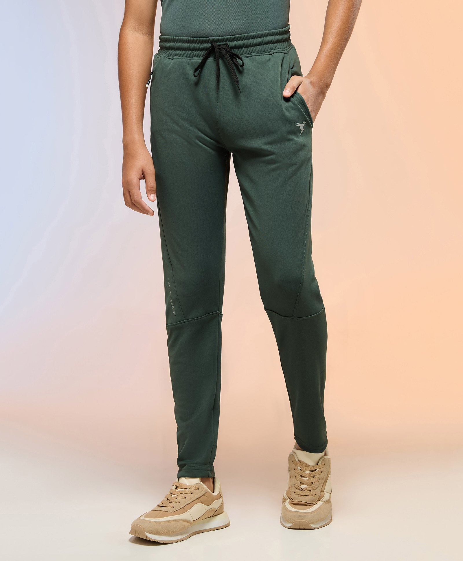 Technosport Knit Solid Breathable & Moisture Wicking Sports Track Pants - Trekking Green-picture-26