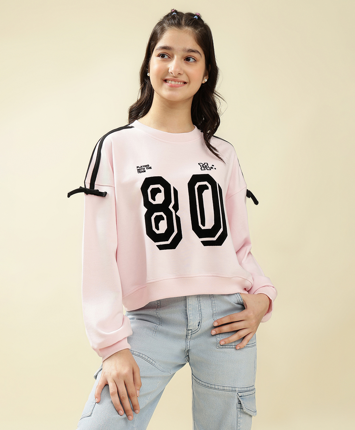 Lil Tomatoes Looper Knit Full Sleeves 80 Number Printed Light Winter Sweatshirt - Pink-picture-11